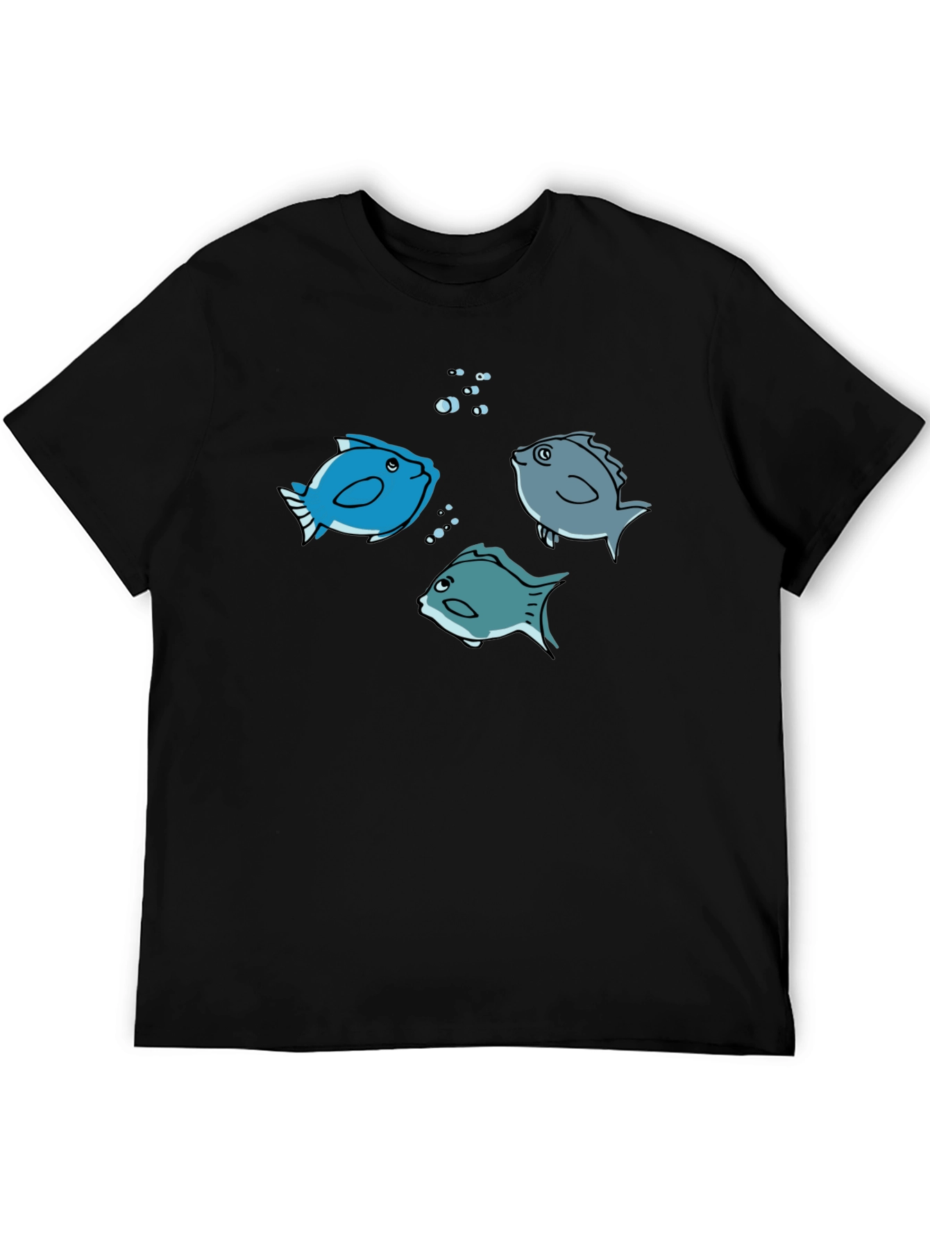 Fish Graphic Tee -  Black Cotton Crew Neck