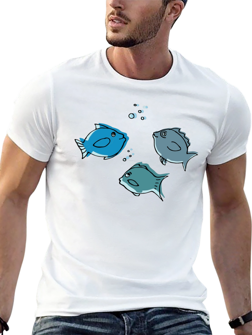 Fish Graphic Tee -  Black Cotton Crew Neck
