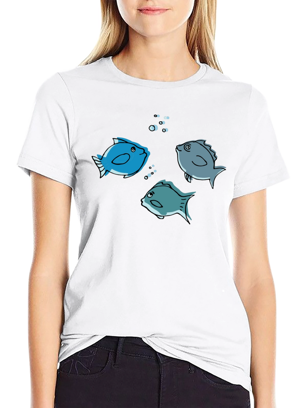 Fish Graphic Tee -  Black Cotton Crew Neck