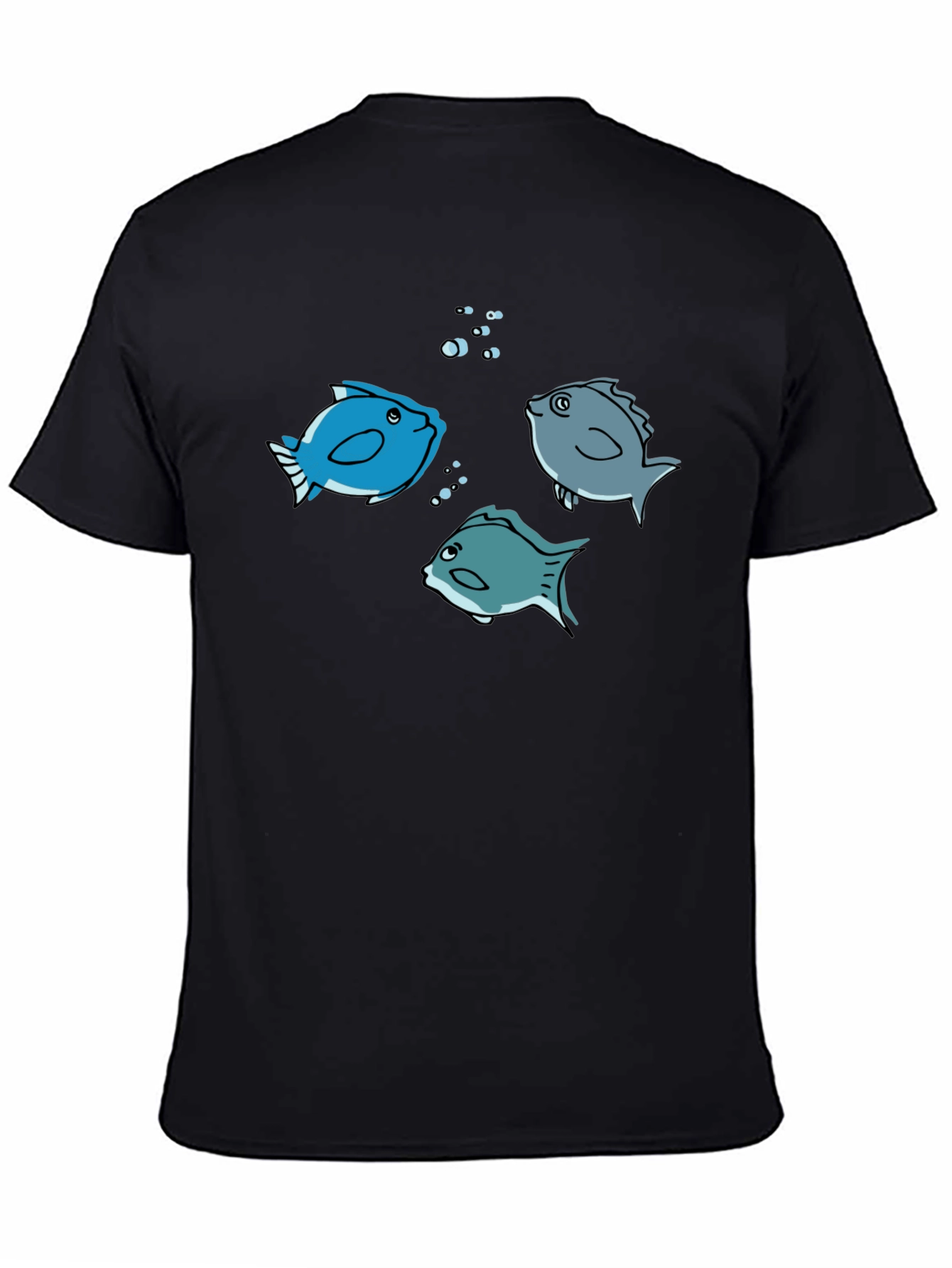 Fish Graphic Tee -  Black Cotton Crew Neck
