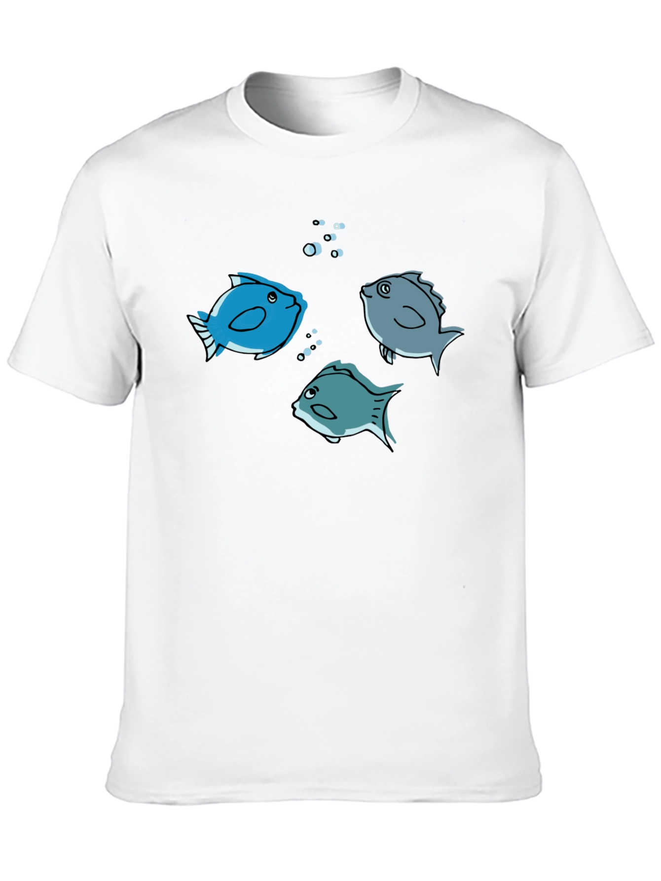 Fish Graphic Tee -  Black Cotton Crew Neck