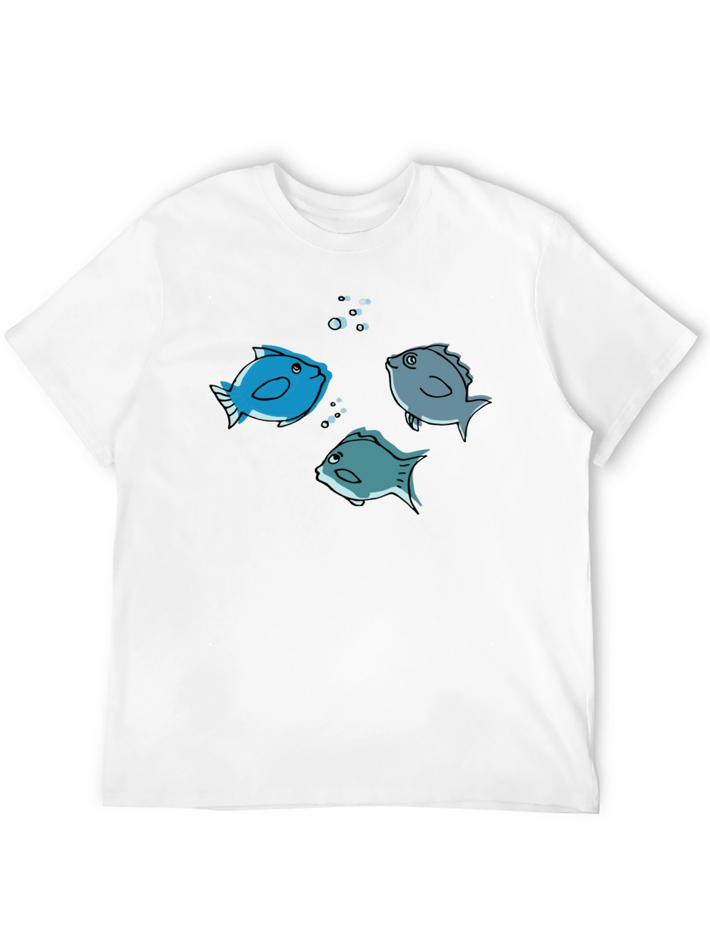 Fish Graphic Tee -  Black Cotton Crew Neck