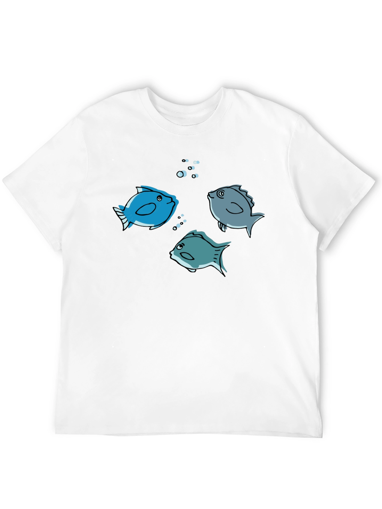 Fish Graphic Tee -  Black Cotton Crew Neck