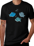 Fish Graphic Tee -  Black Cotton Crew Neck