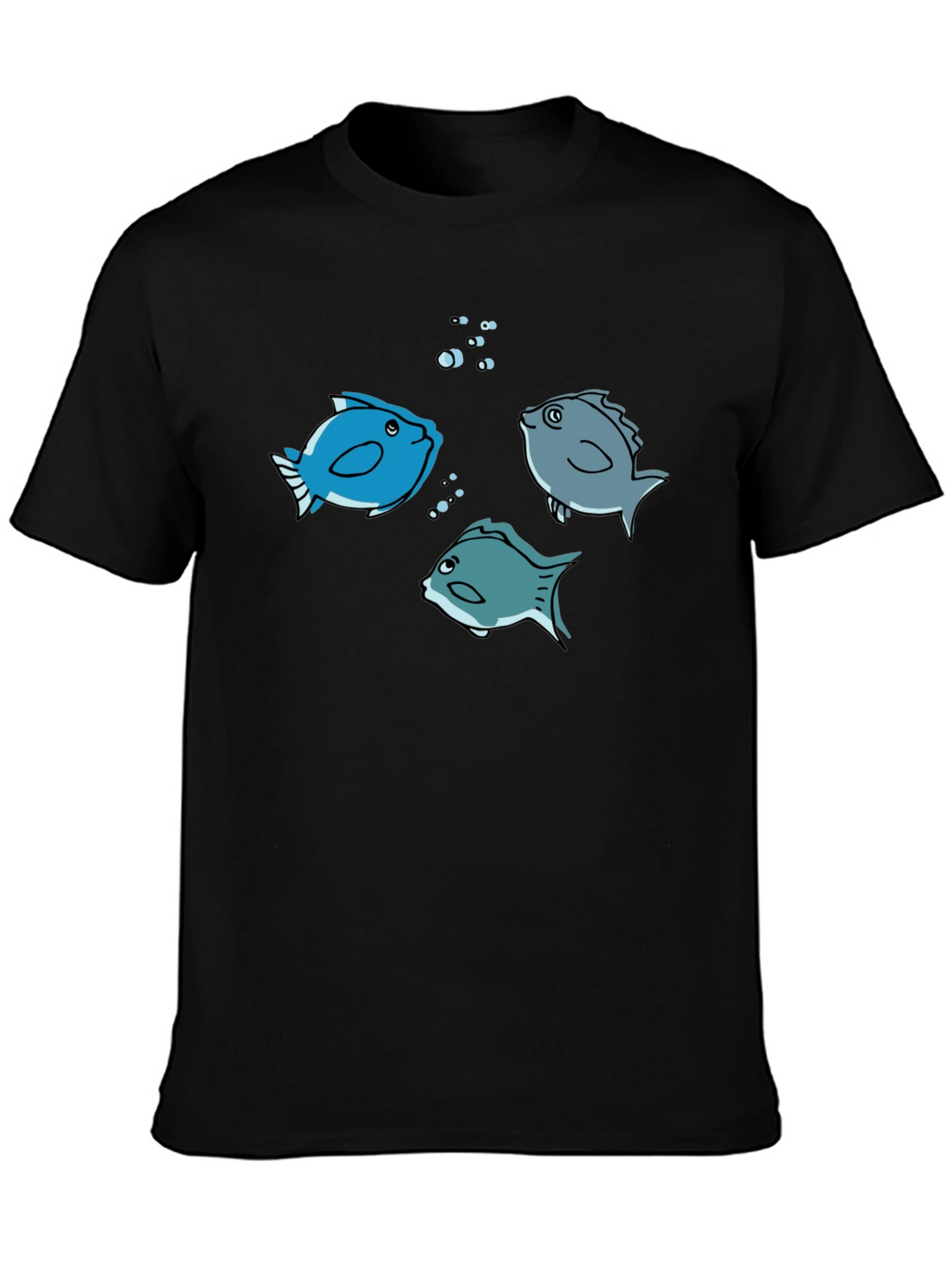 Fish Graphic Tee -  Black Cotton Crew Neck