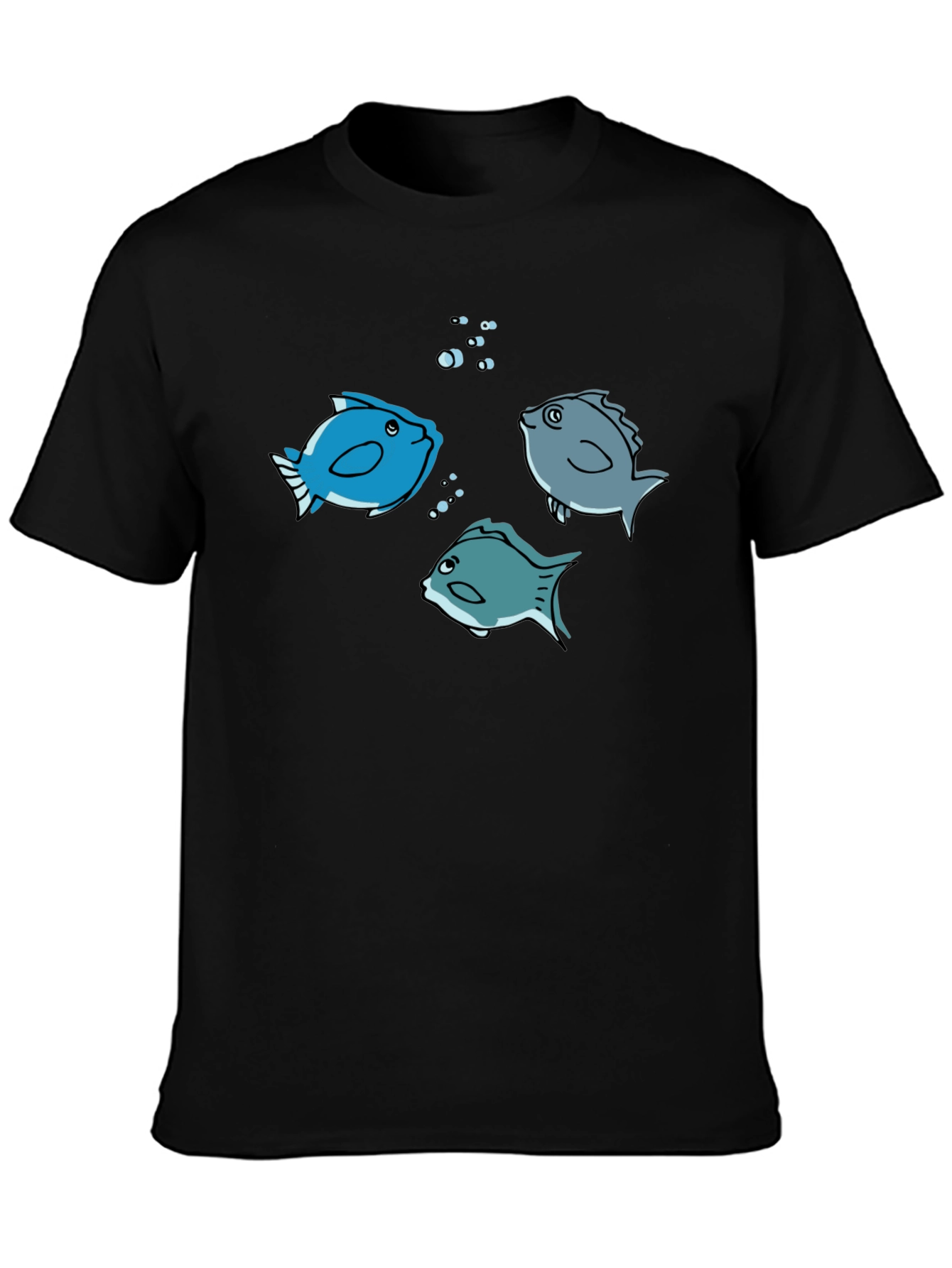Fish Graphic Tee -  Black Cotton Crew Neck