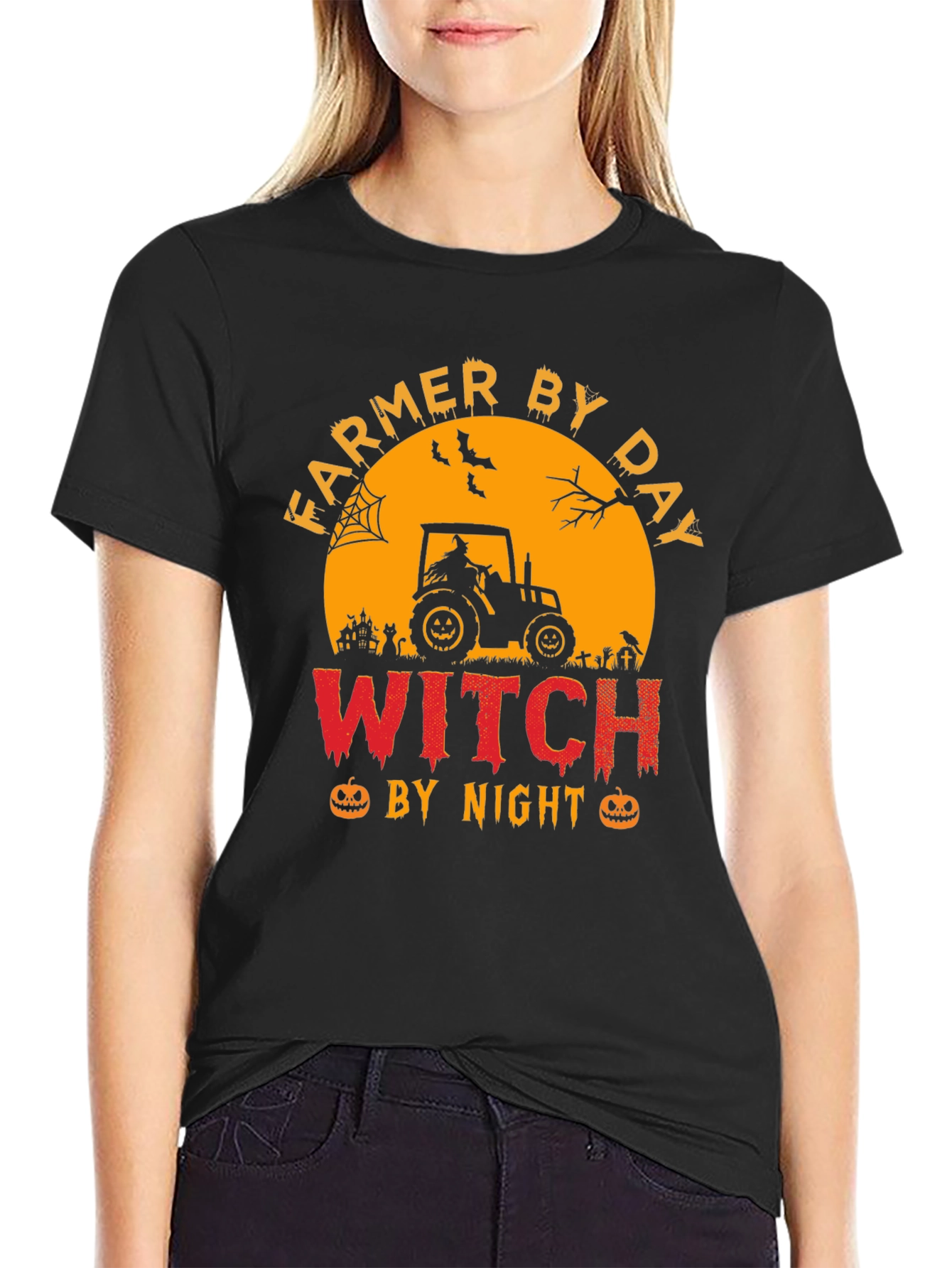 Farmer By Day Witch By Night Halloween T-Shirt