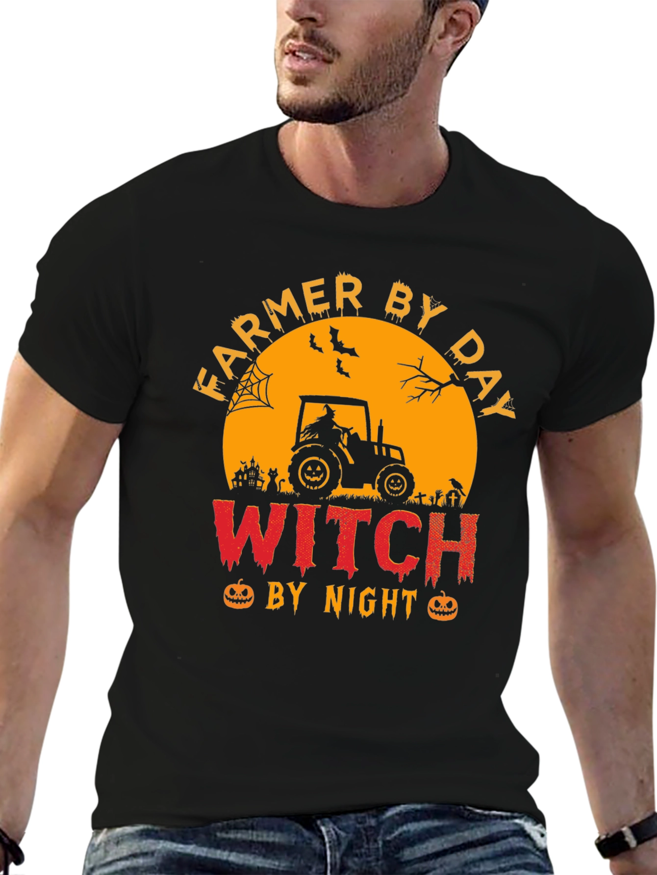 Farmer By Day Witch By Night Halloween T-Shirt