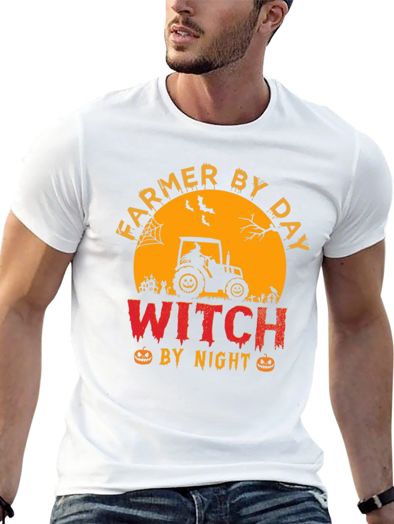 Farmer By Day Witch By Night Halloween T-Shirt