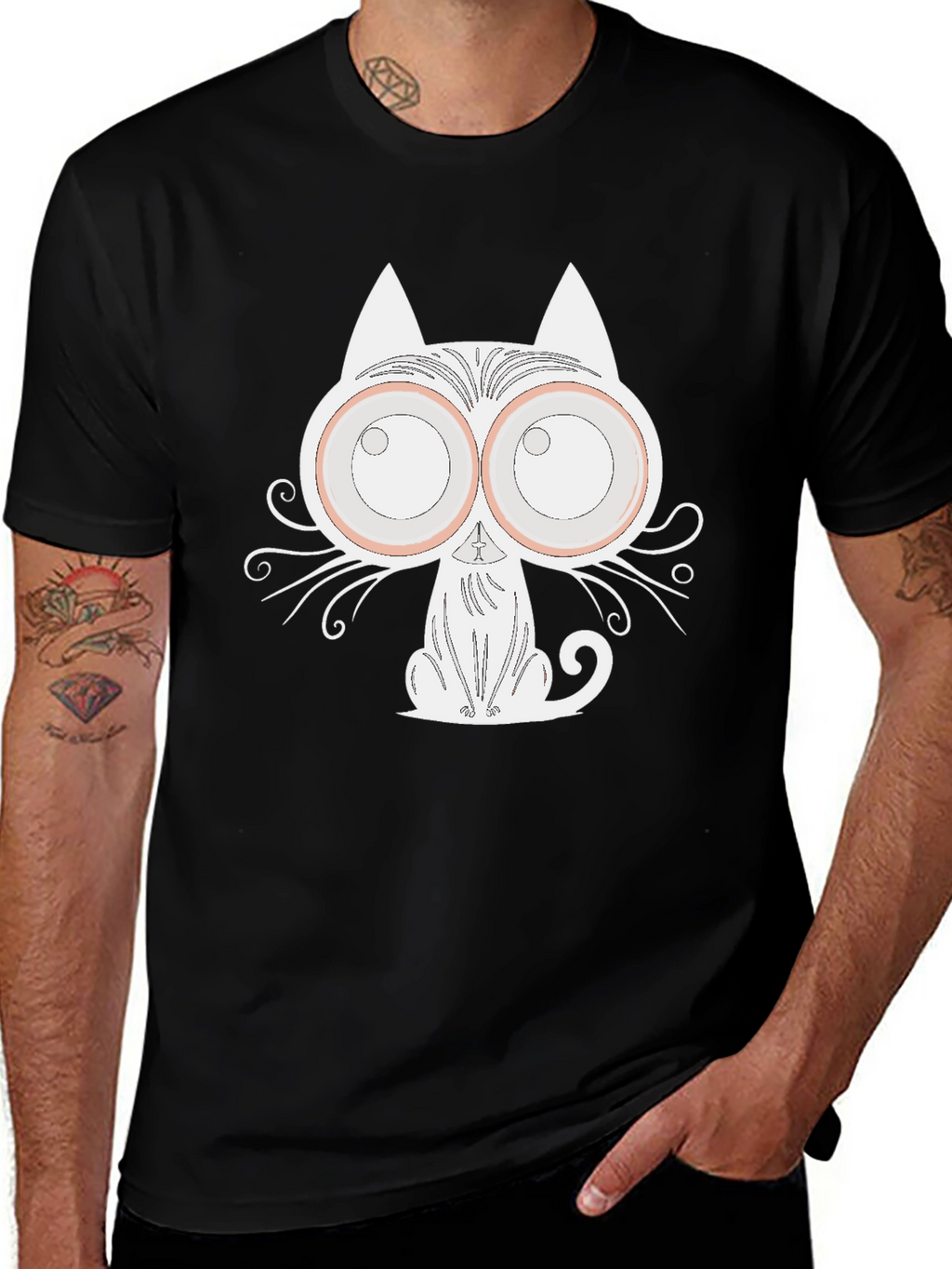 Mens Graphic Tee - Cartoon Cat Design