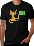 Geometric Cat Flag Black T-Shirt