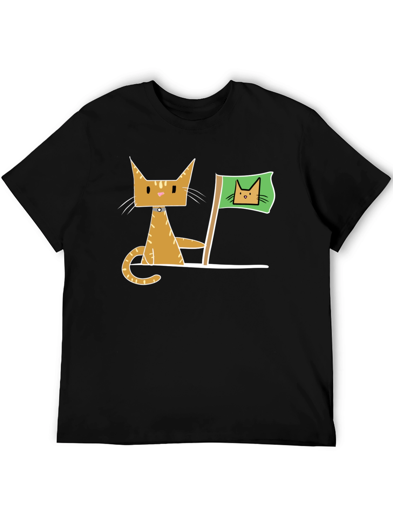 Geometric Cat Flag Black T-Shirt