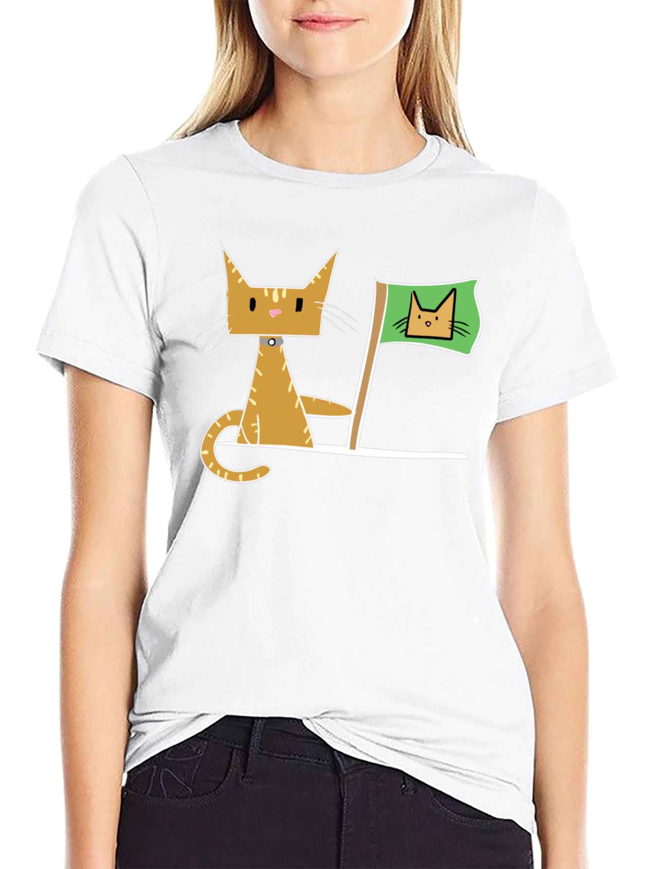 Geometric Cat Flag Black T-Shirt