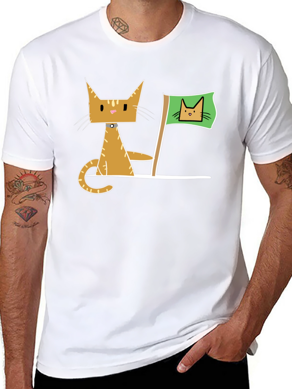 Geometric Cat Flag Black T-Shirt