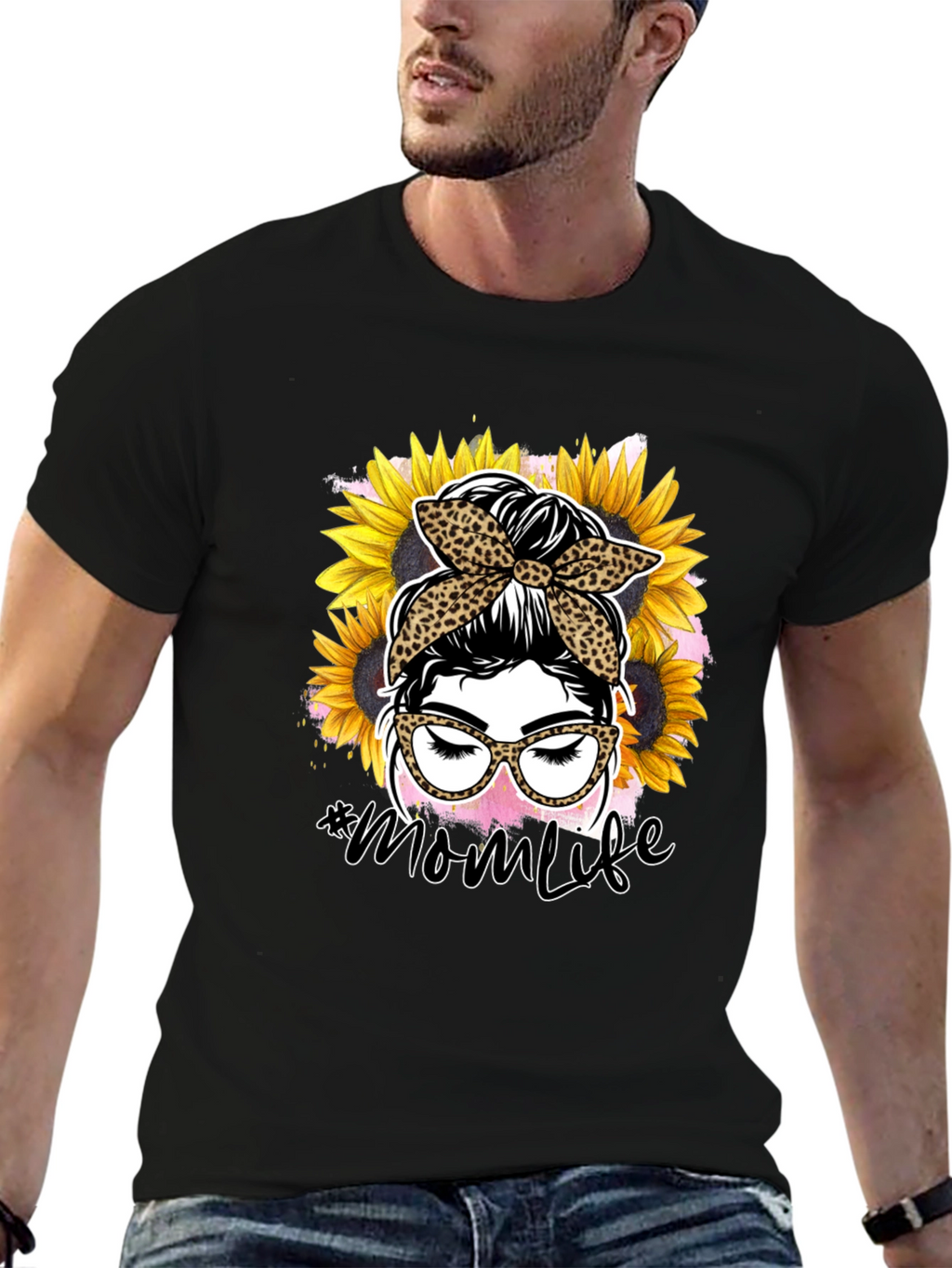 Mom Life Leopard Sunflower Graphic Tee