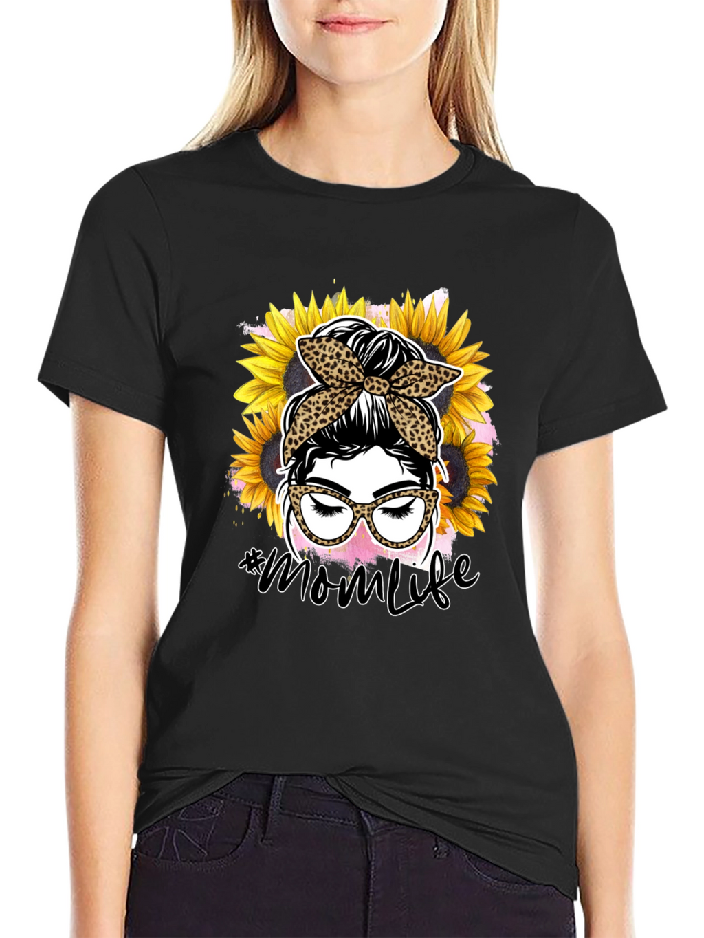 Mom Life Leopard Sunflower Graphic Tee