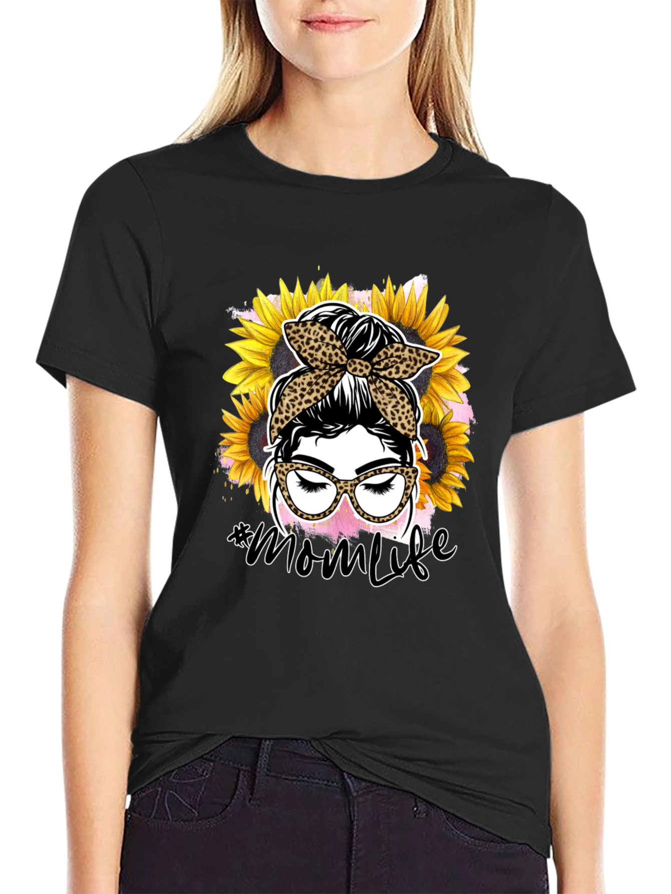 Mom Life Leopard Sunflower Graphic Tee