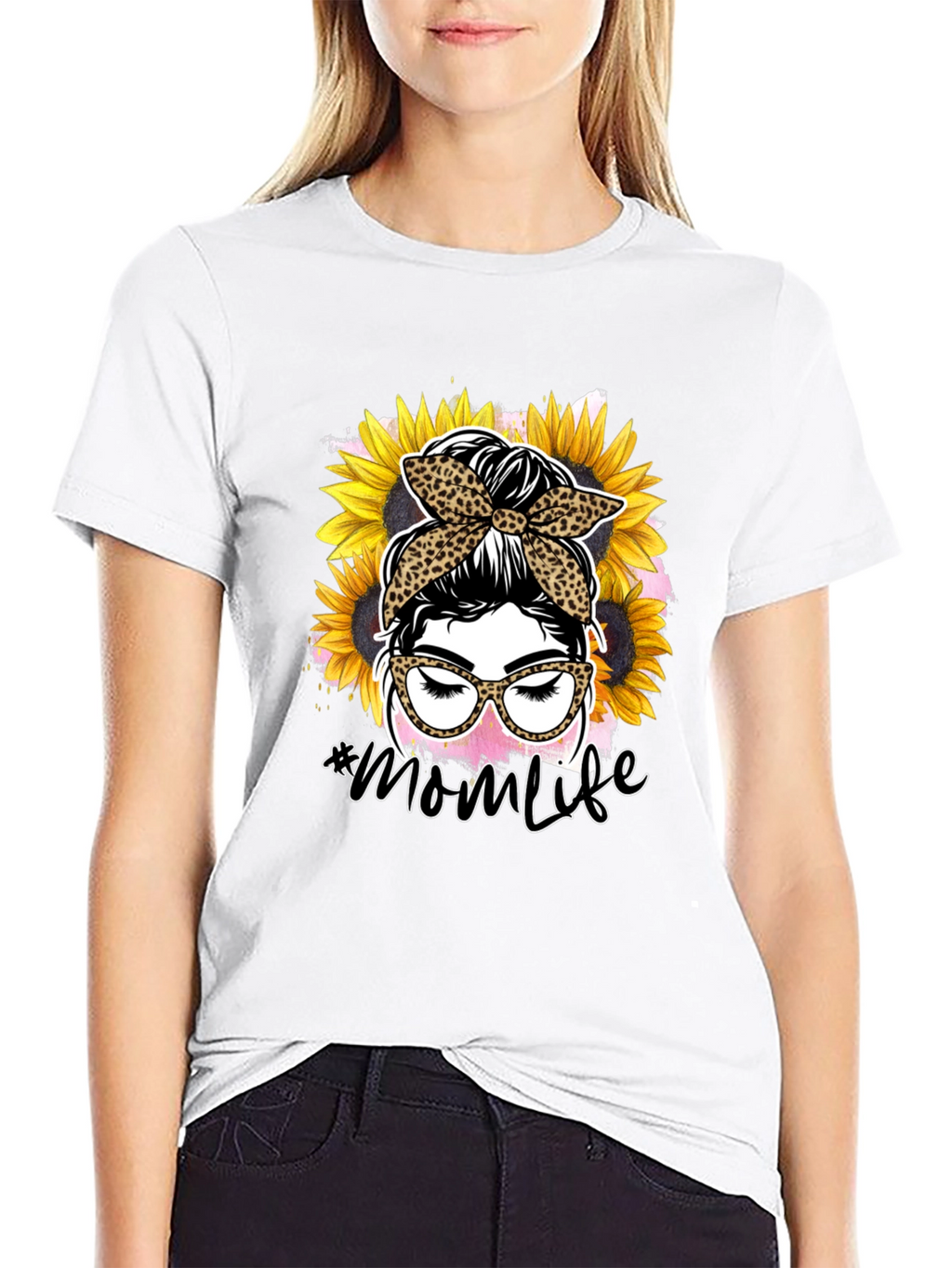 Mom Life Leopard Sunflower Graphic Tee