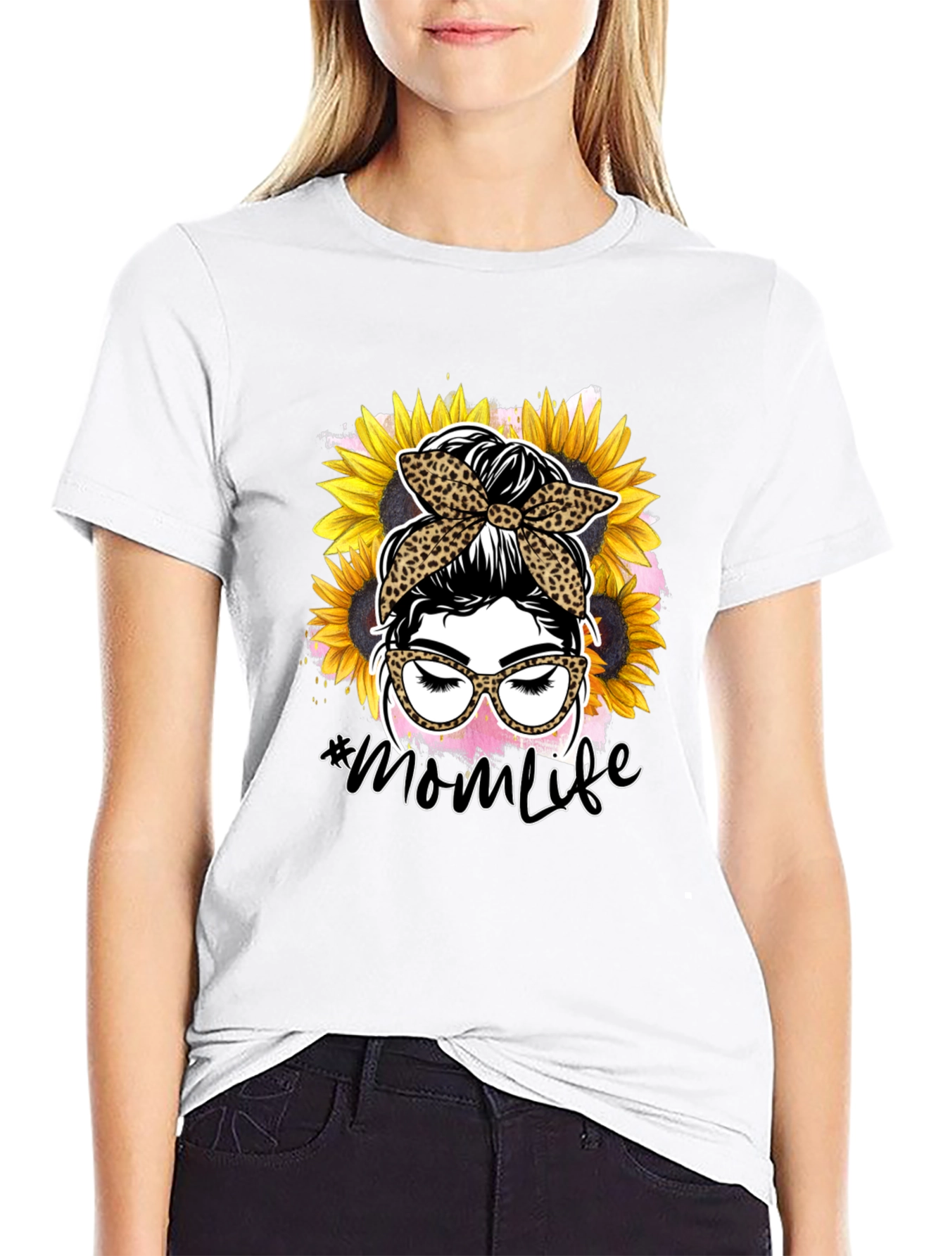 Mom Life Leopard Sunflower Graphic Tee