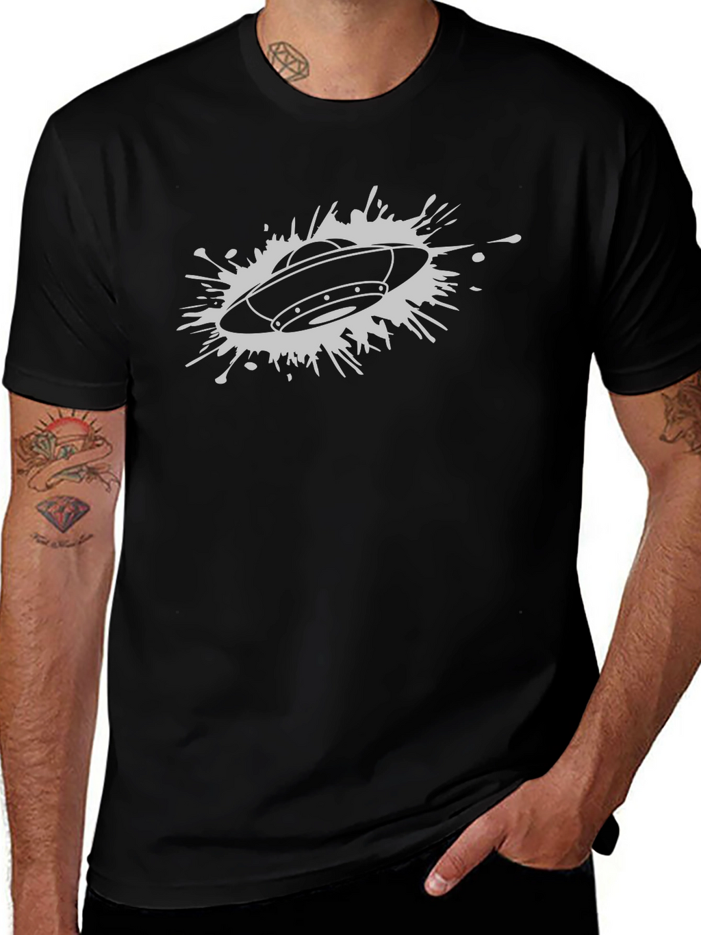UFO Graphic T-Shirt - Black Cotton Blend