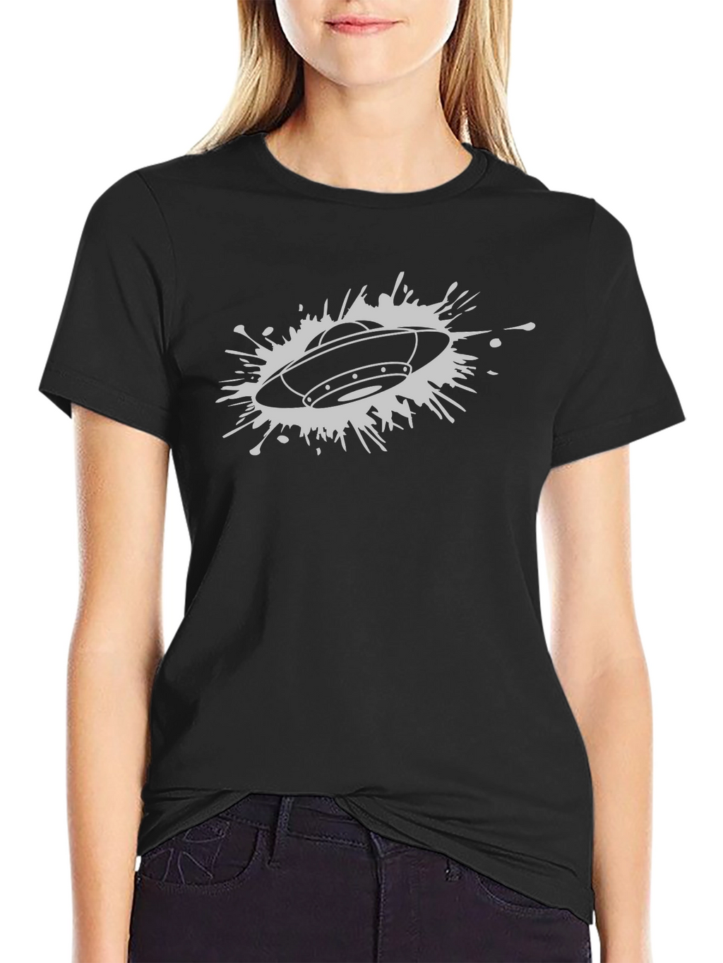 UFO Graphic T-Shirt - Black Cotton Blend