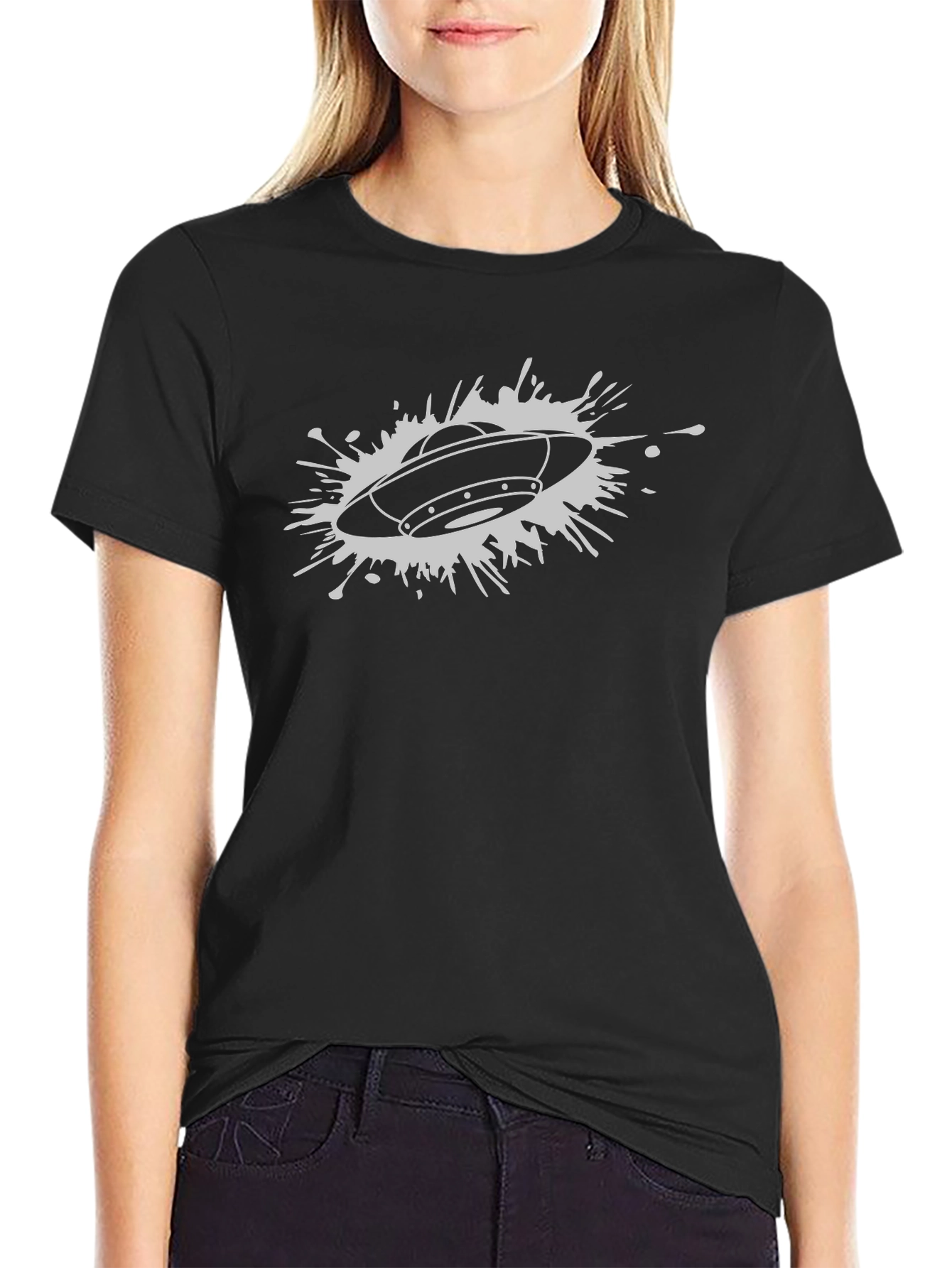 UFO Graphic T-Shirt - Black Cotton Blend