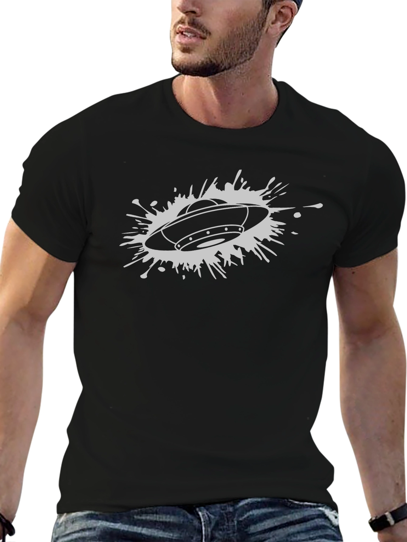 UFO Graphic T-Shirt - Black Cotton Blend