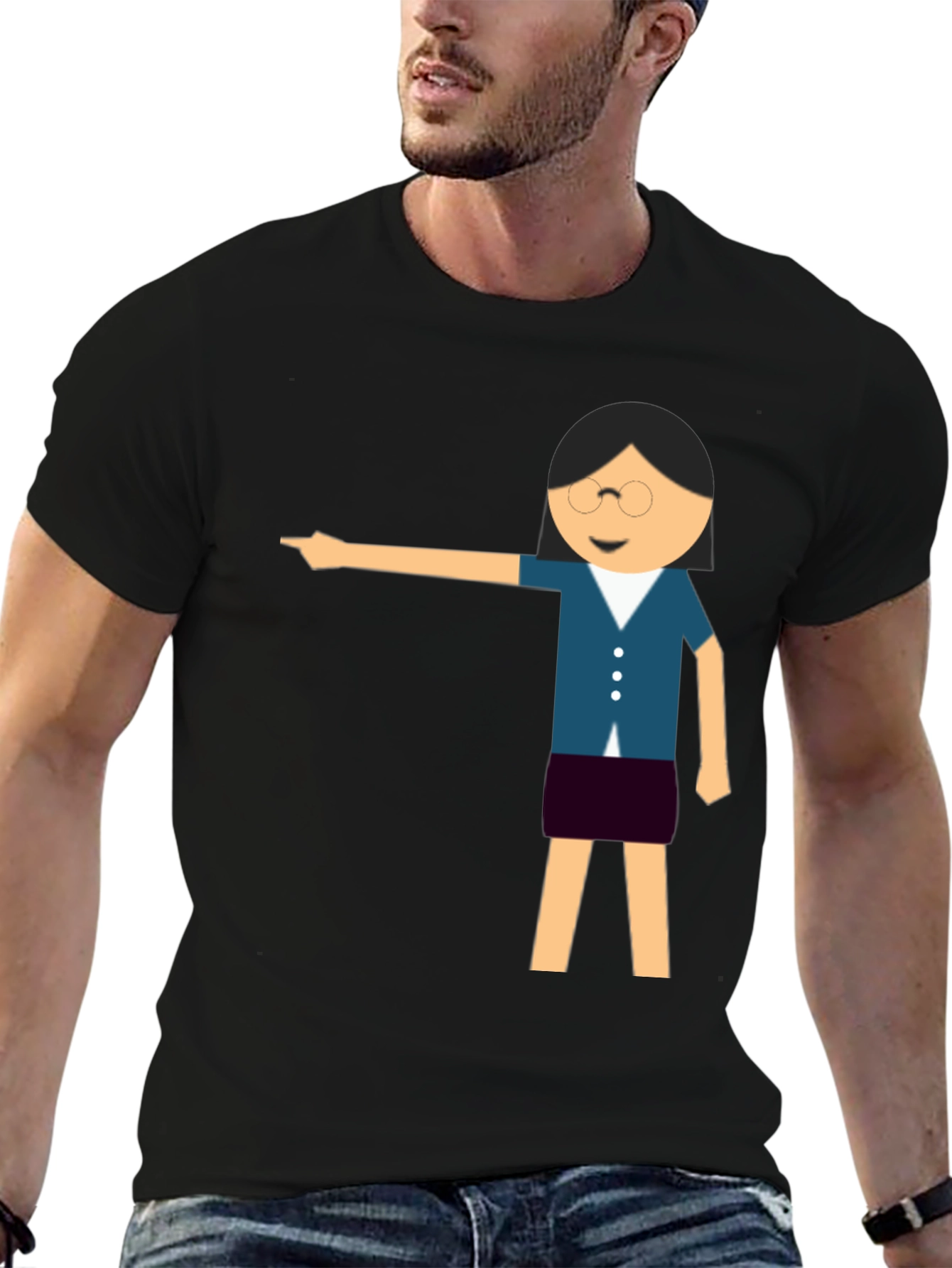 Funny Teacher Pointing Black T-Shirt