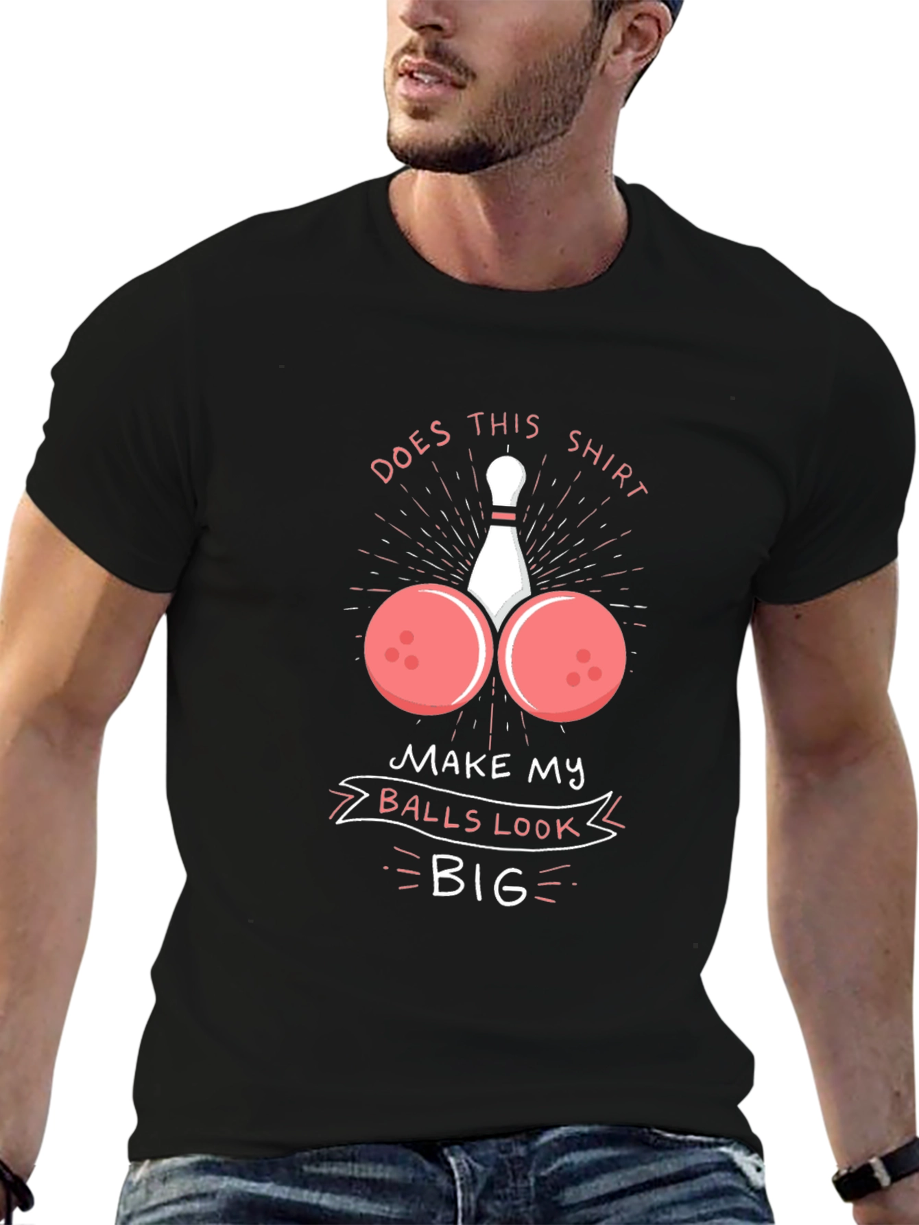 Humorous Bowling Ball T-Shirt - Balls Look Big!