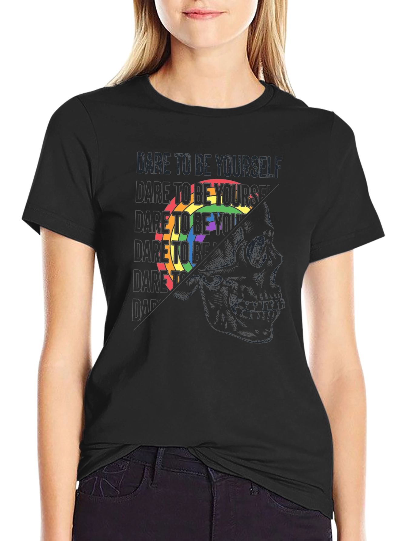 Dare to Be Yourself Pride Skull Graphic Tee
