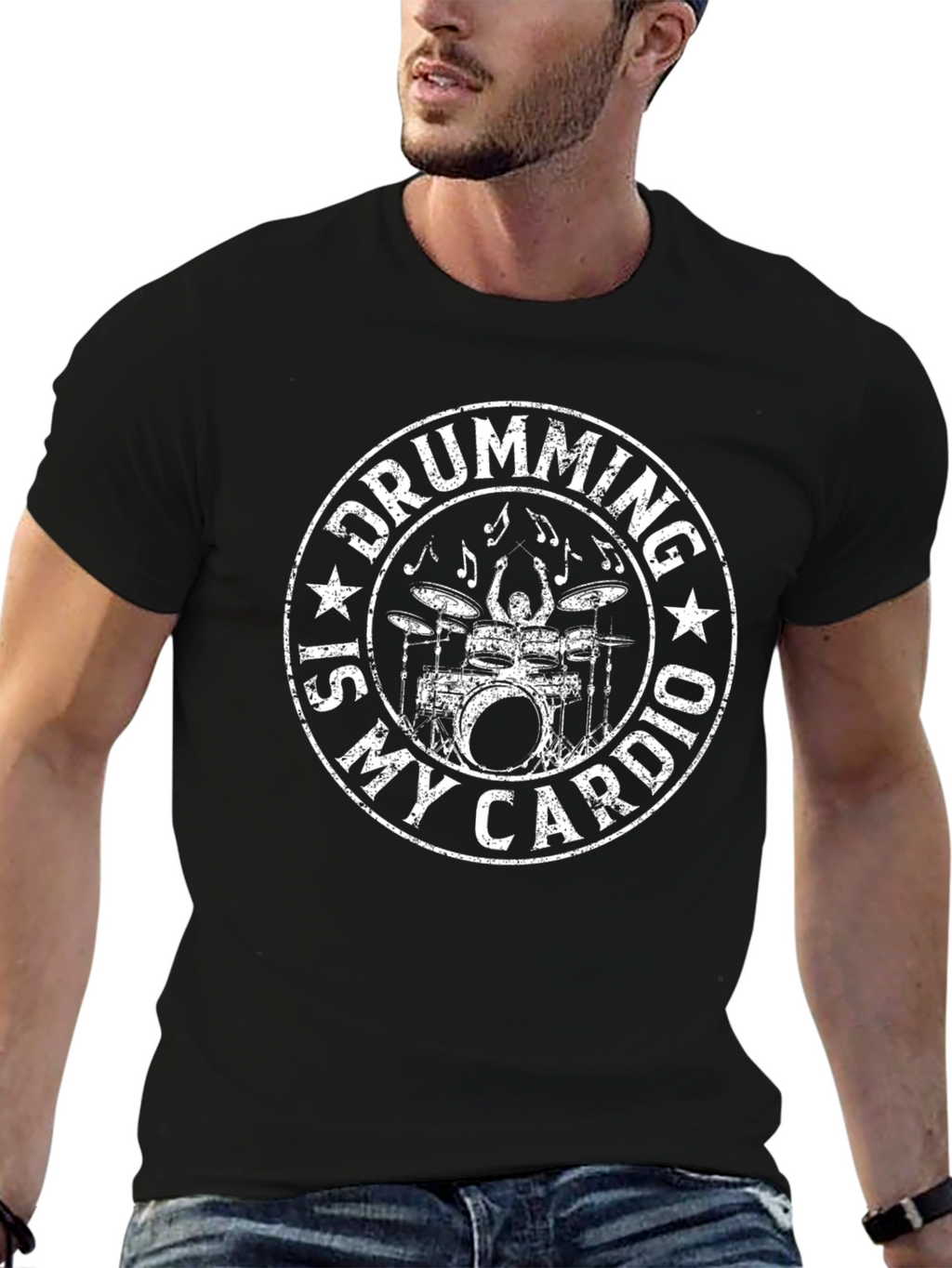 Drumming is My Cardio Black Graphic T-Shirt