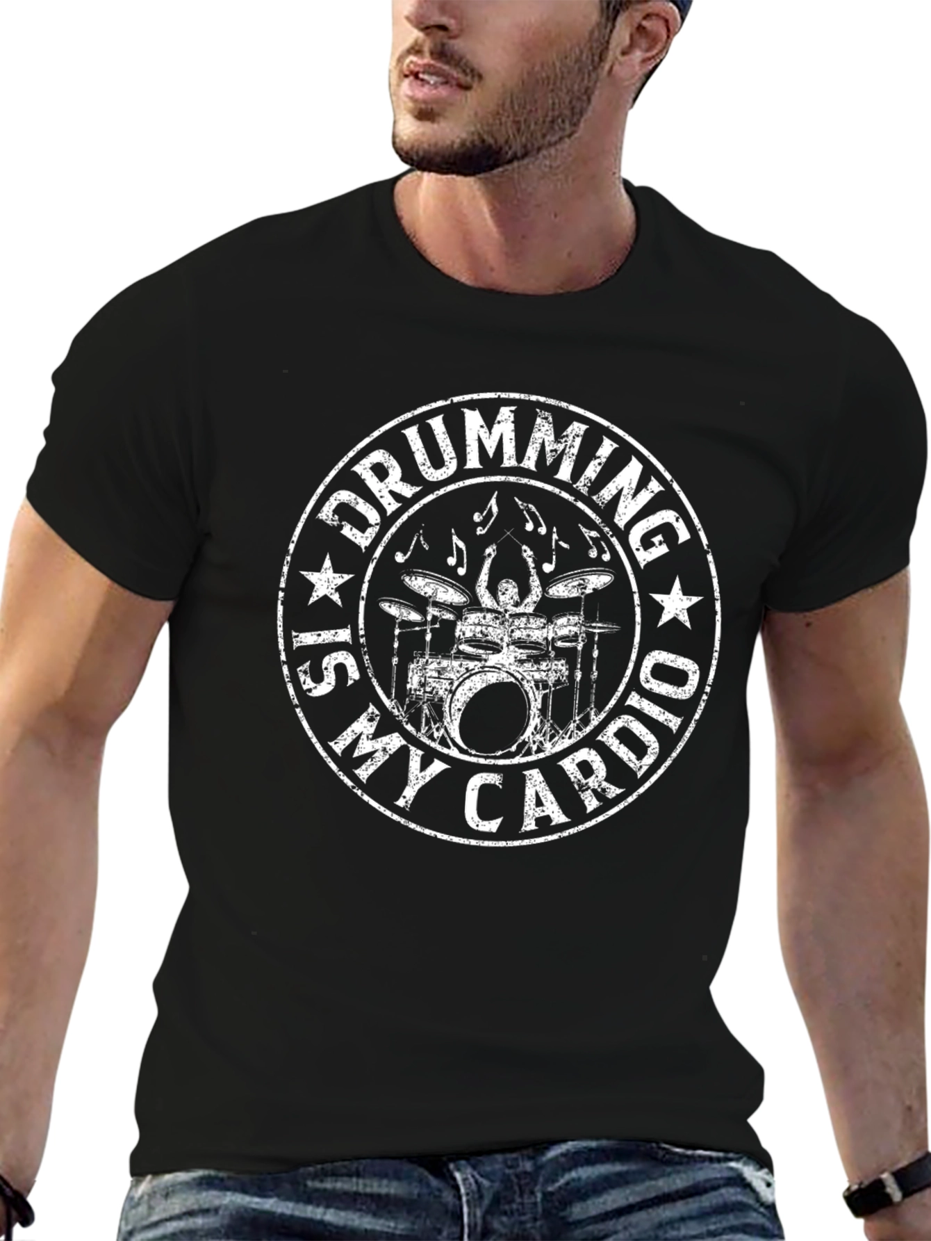 Drumming is My Cardio Black Graphic T-Shirt
