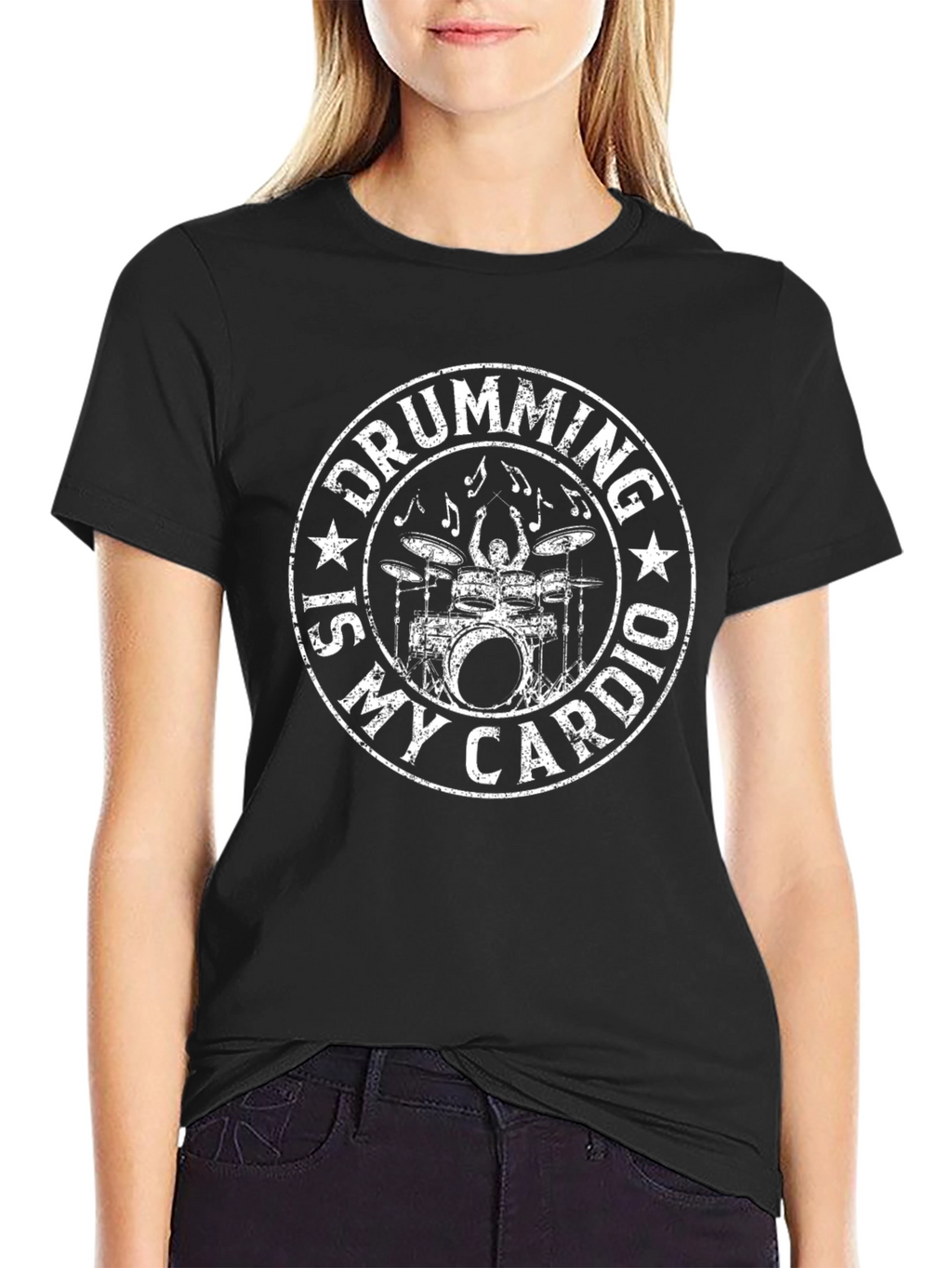 Drumming is My Cardio Black Graphic T-Shirt