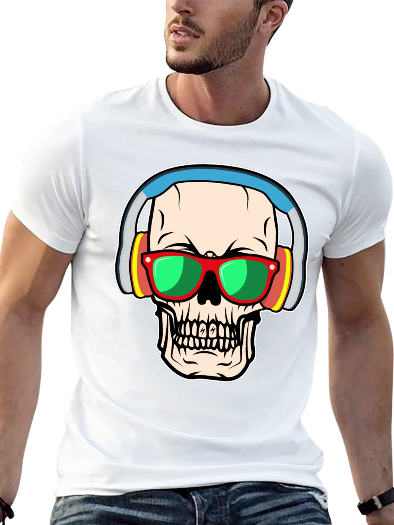 Skull with Headphones Graphic Tee