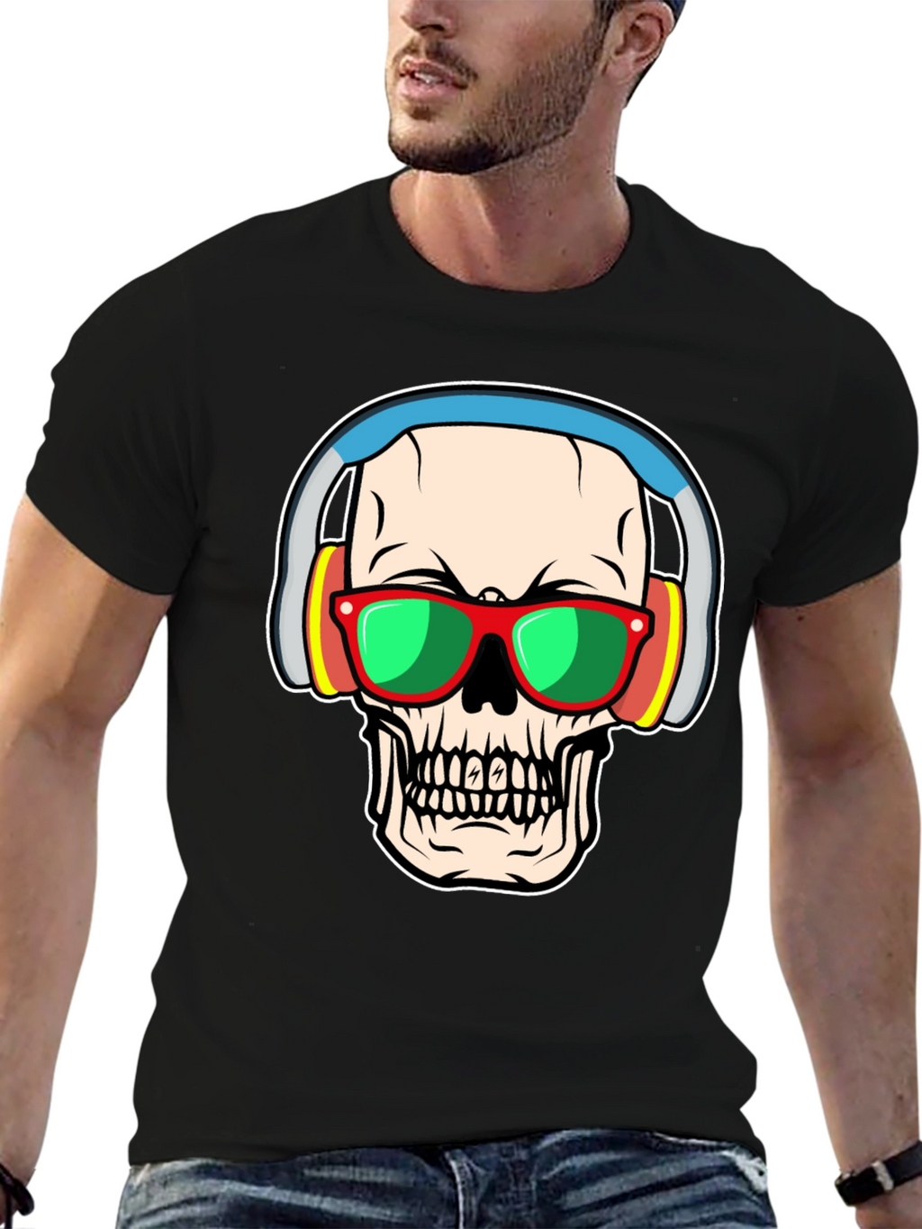 Skull with Headphones Graphic Tee