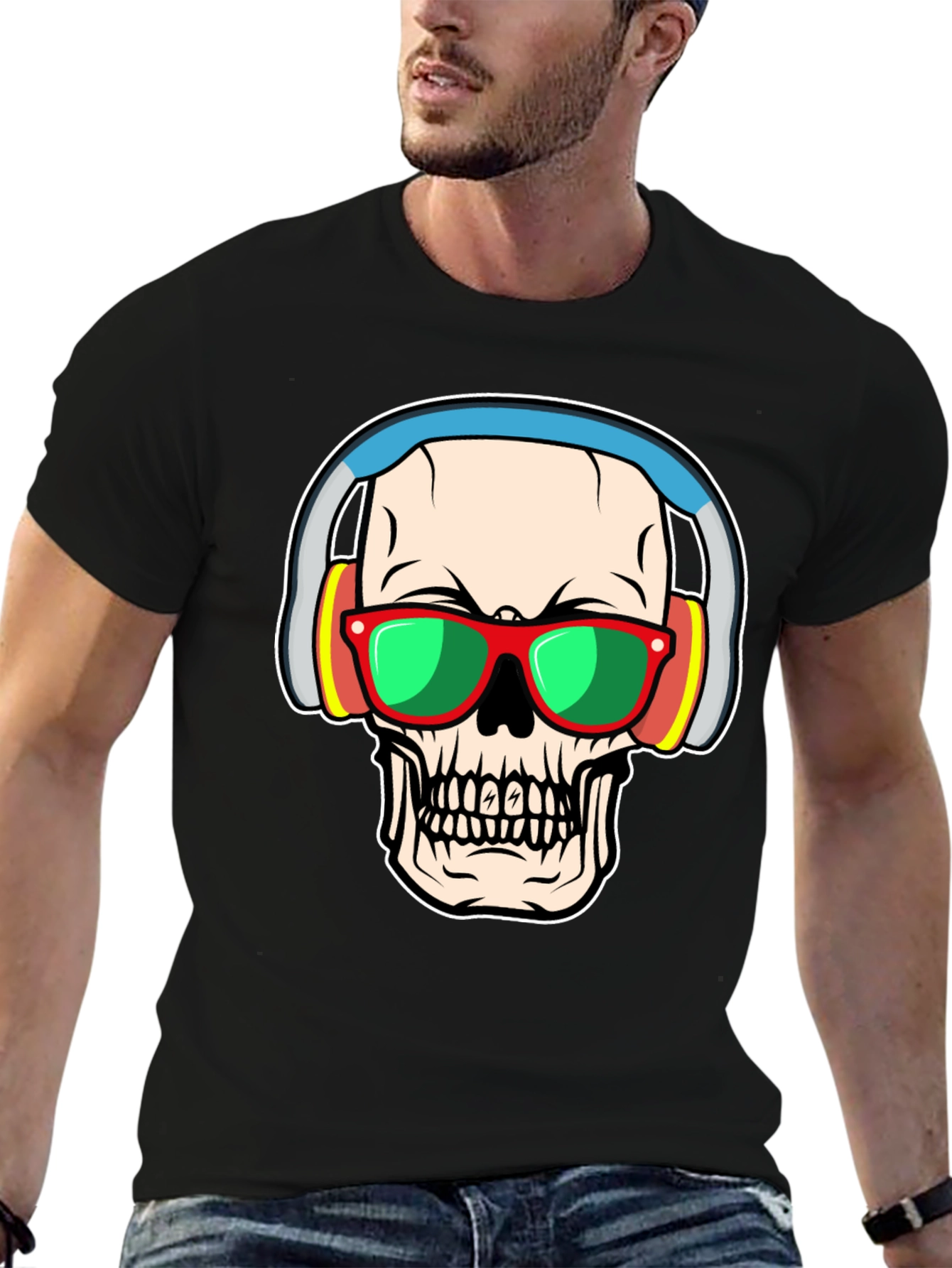 Skull with Headphones Graphic Tee