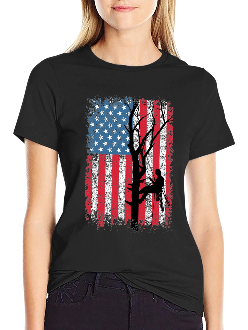 American Flag Tree Climber T-Shirt