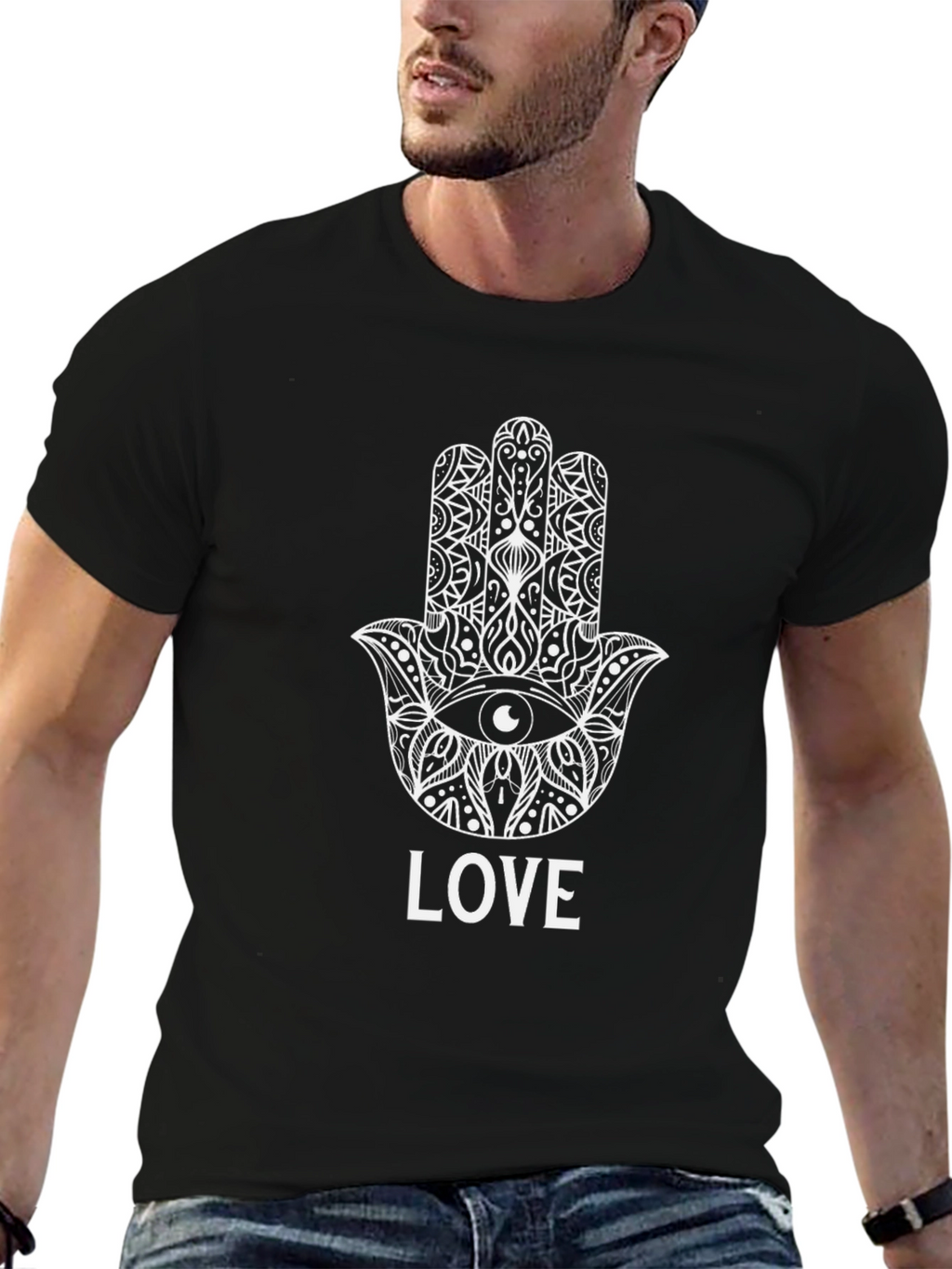 Hamsa Hand Love Print Black T-Shirt