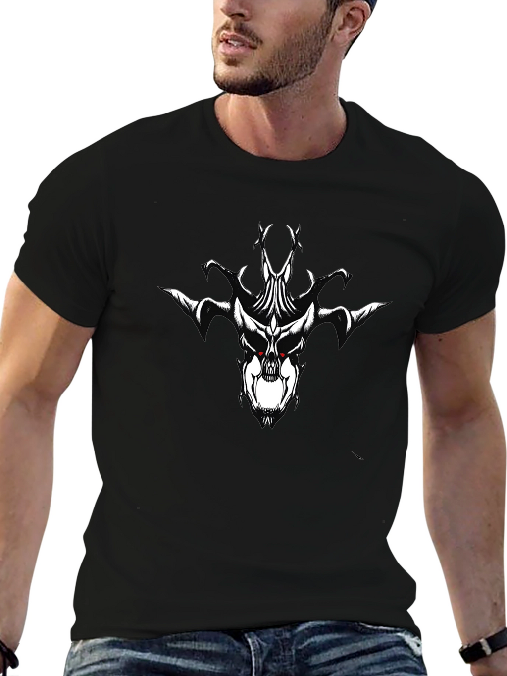 Black T-Shirt with Skull Graphic Print