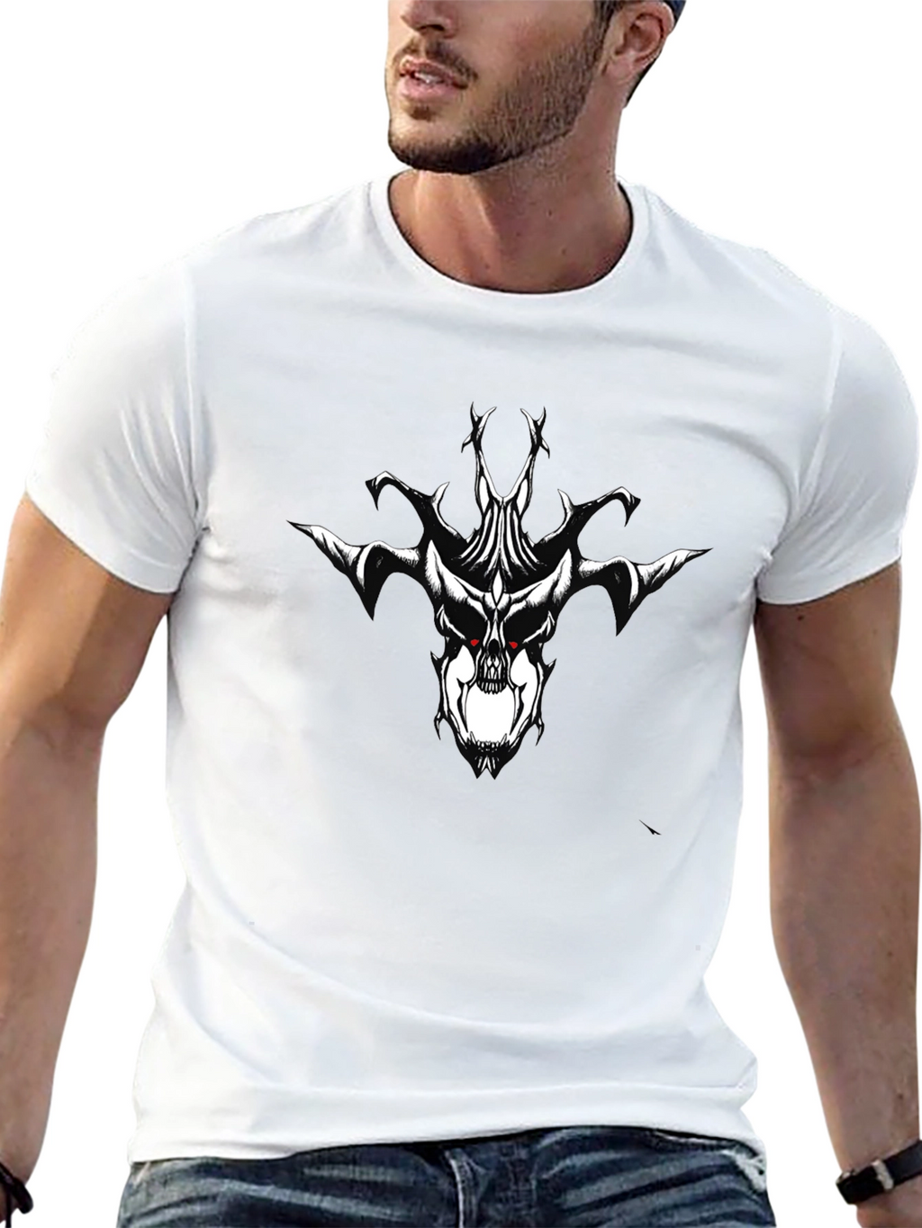 Black T-Shirt with Skull Graphic Print