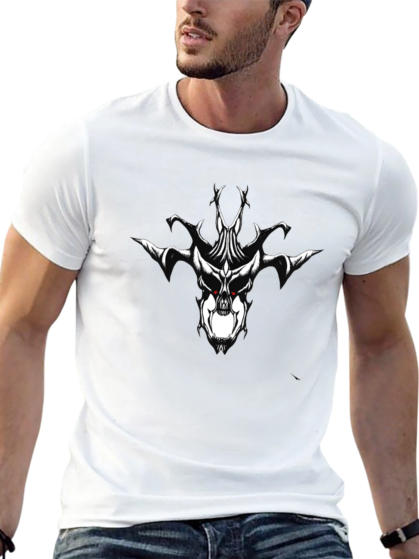 Black T-Shirt with Skull Graphic Print