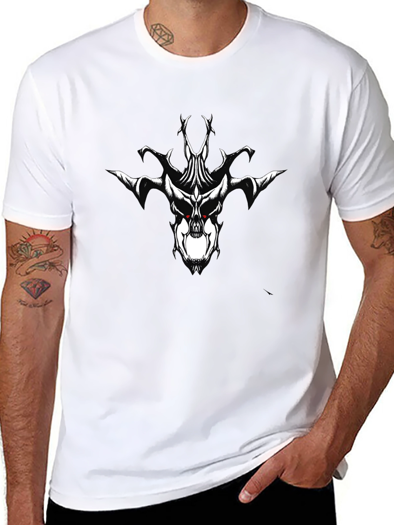 Black T-Shirt with Skull Graphic Print