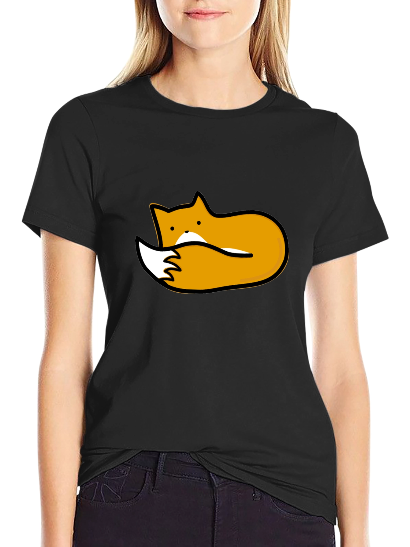 Cute Fox Graphic Tee - Black