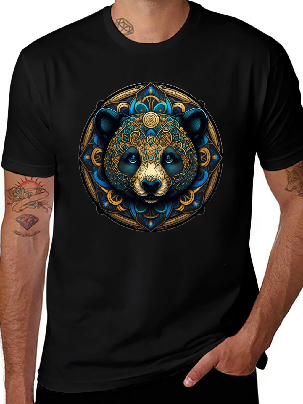 Panda Mandala Graphic Tee - Artistic Black T-Shirt