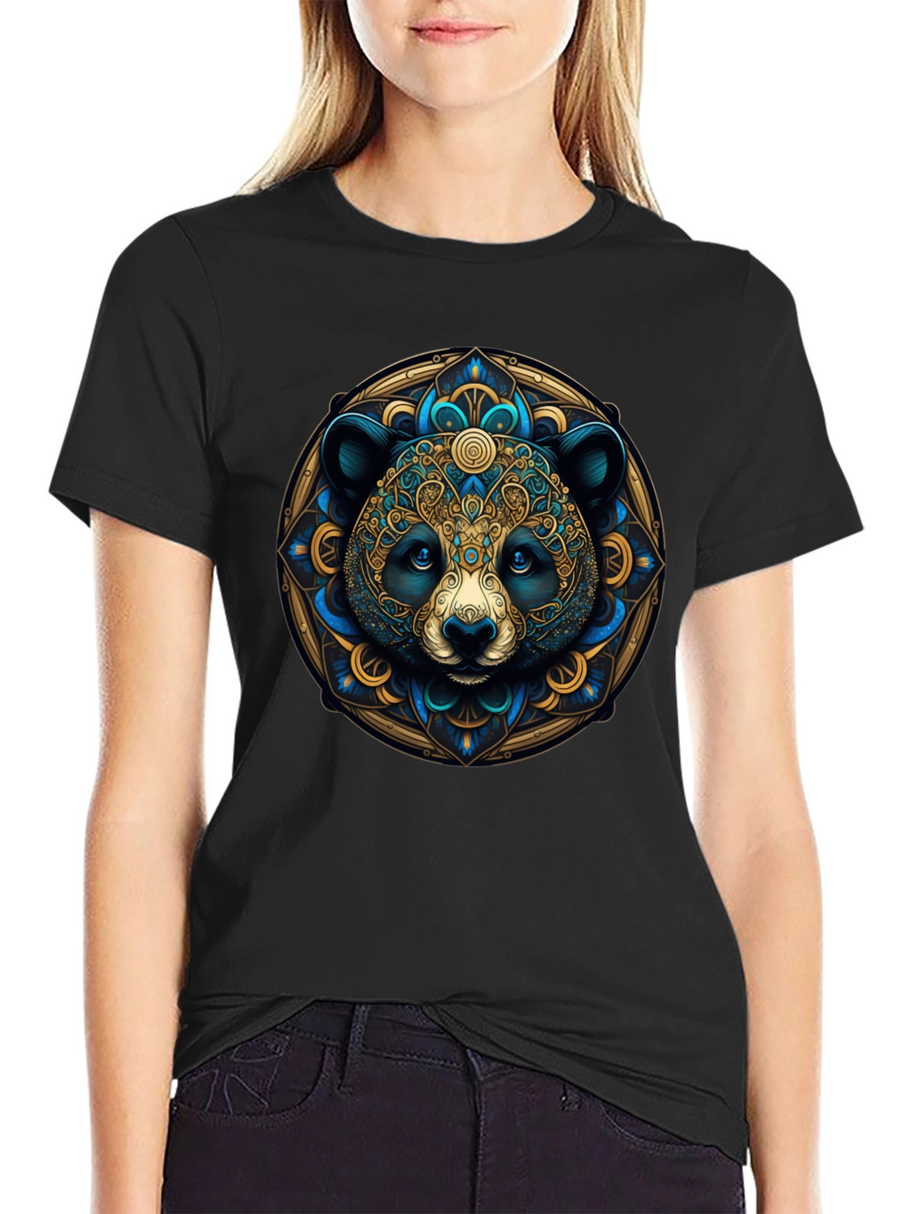 Panda Mandala Graphic Tee - Artistic Black T-Shirt