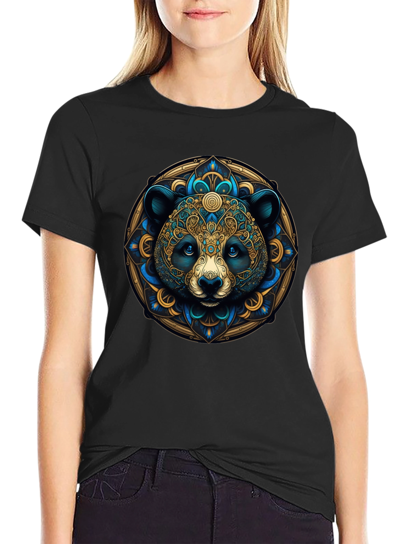 Panda Mandala Graphic Tee - Artistic Black T-Shirt