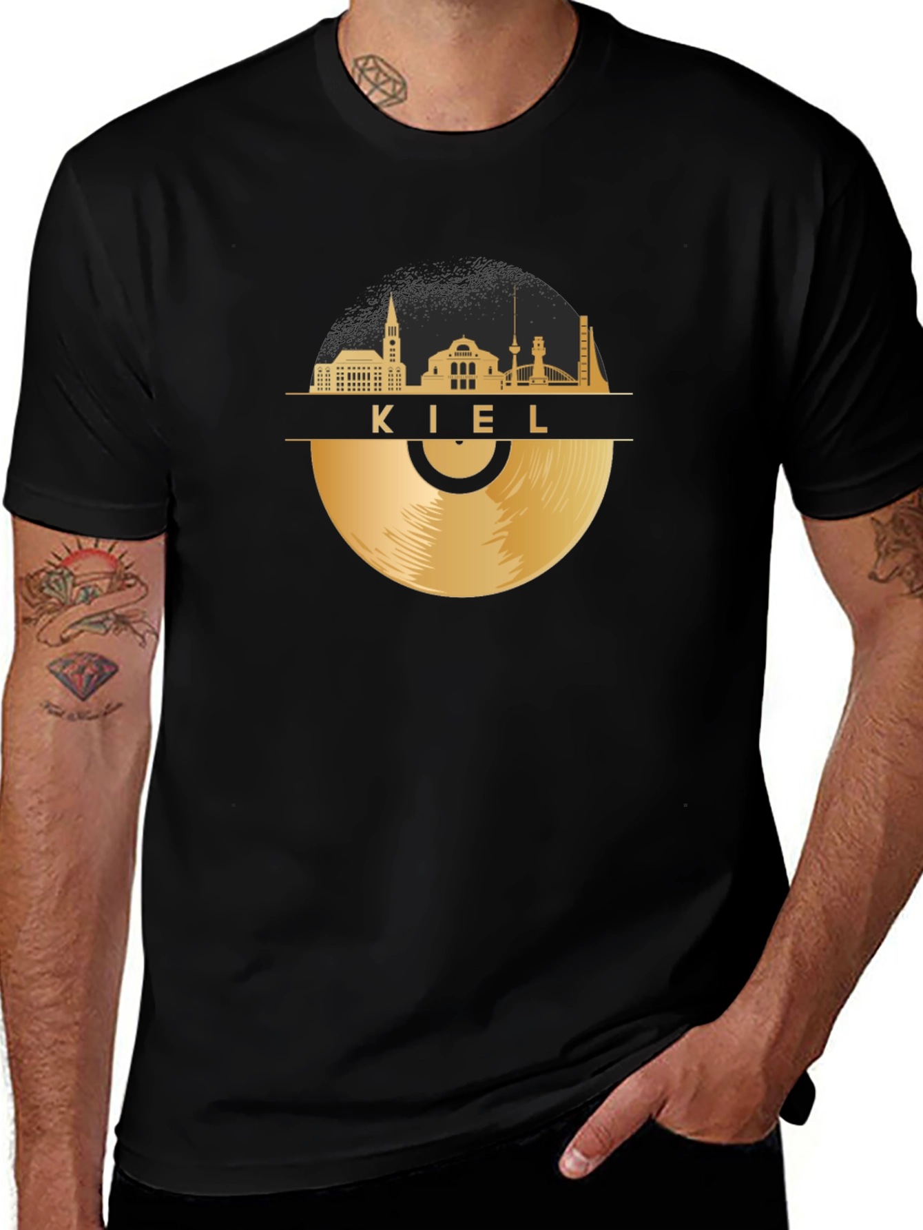 Kiel Germany Skyline Vinyl Record Graphic T-Shirt
