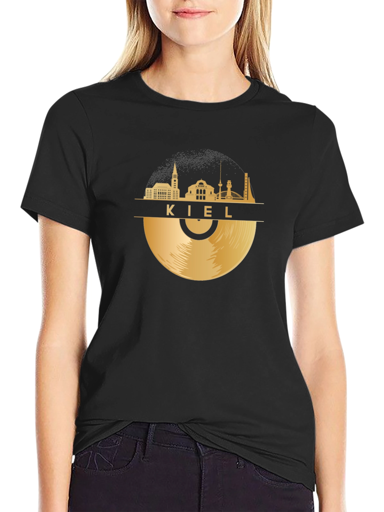 Kiel Germany Skyline Vinyl Record Graphic T-Shirt