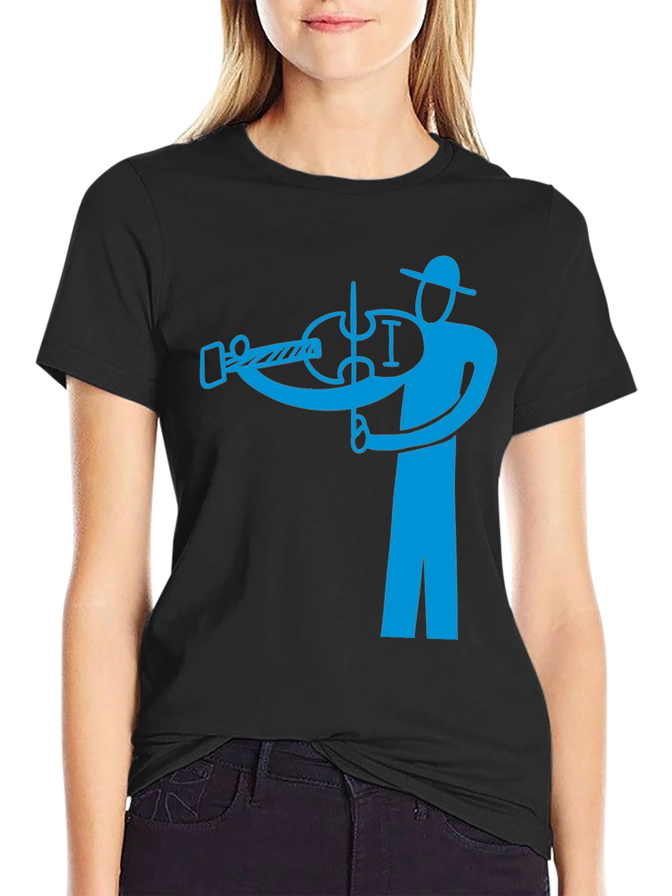 Violinist Graphic Tee - Black Cotton Blend Shirt