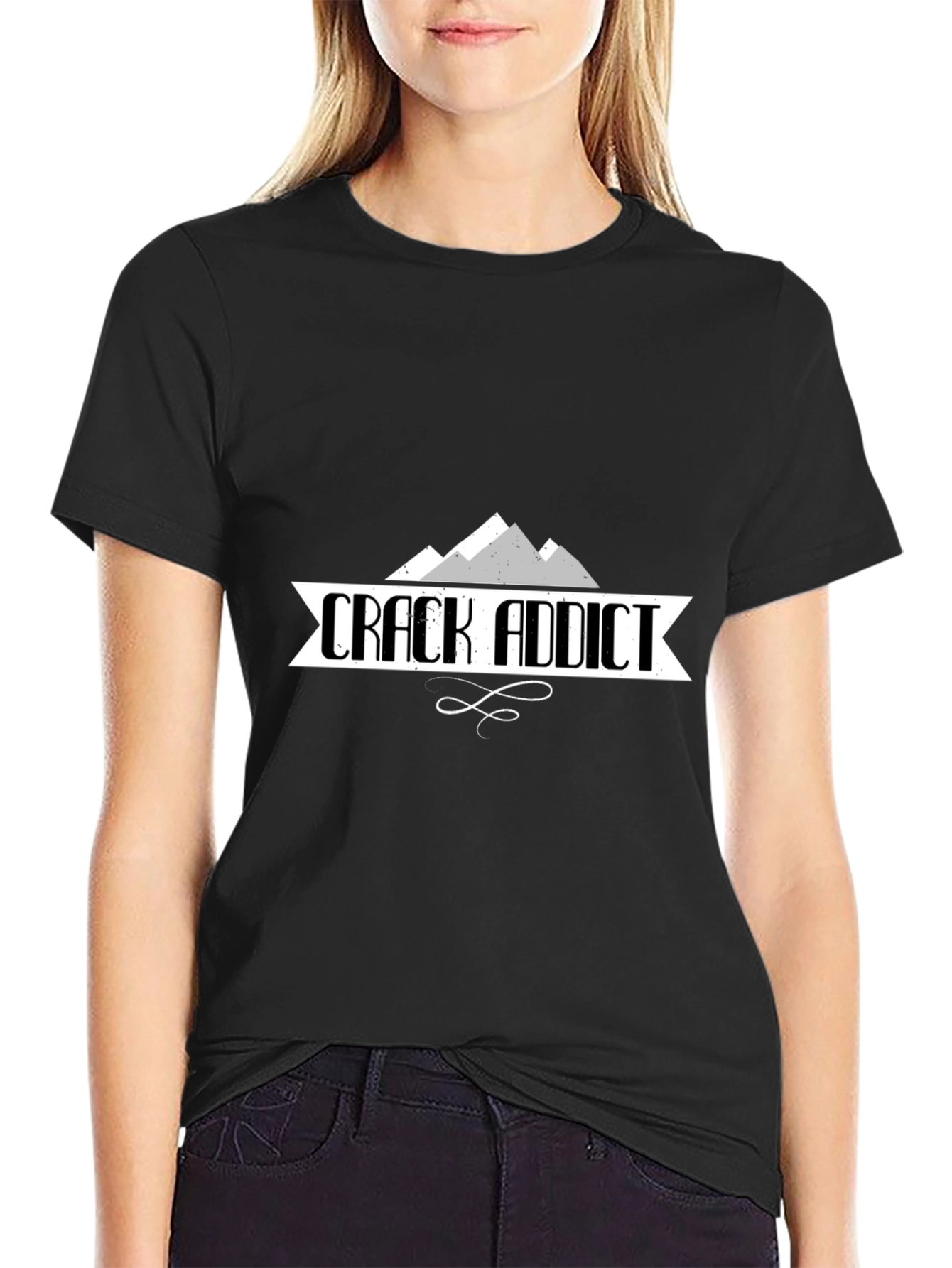 Crack Addict Graphic Print Black T-Shirt